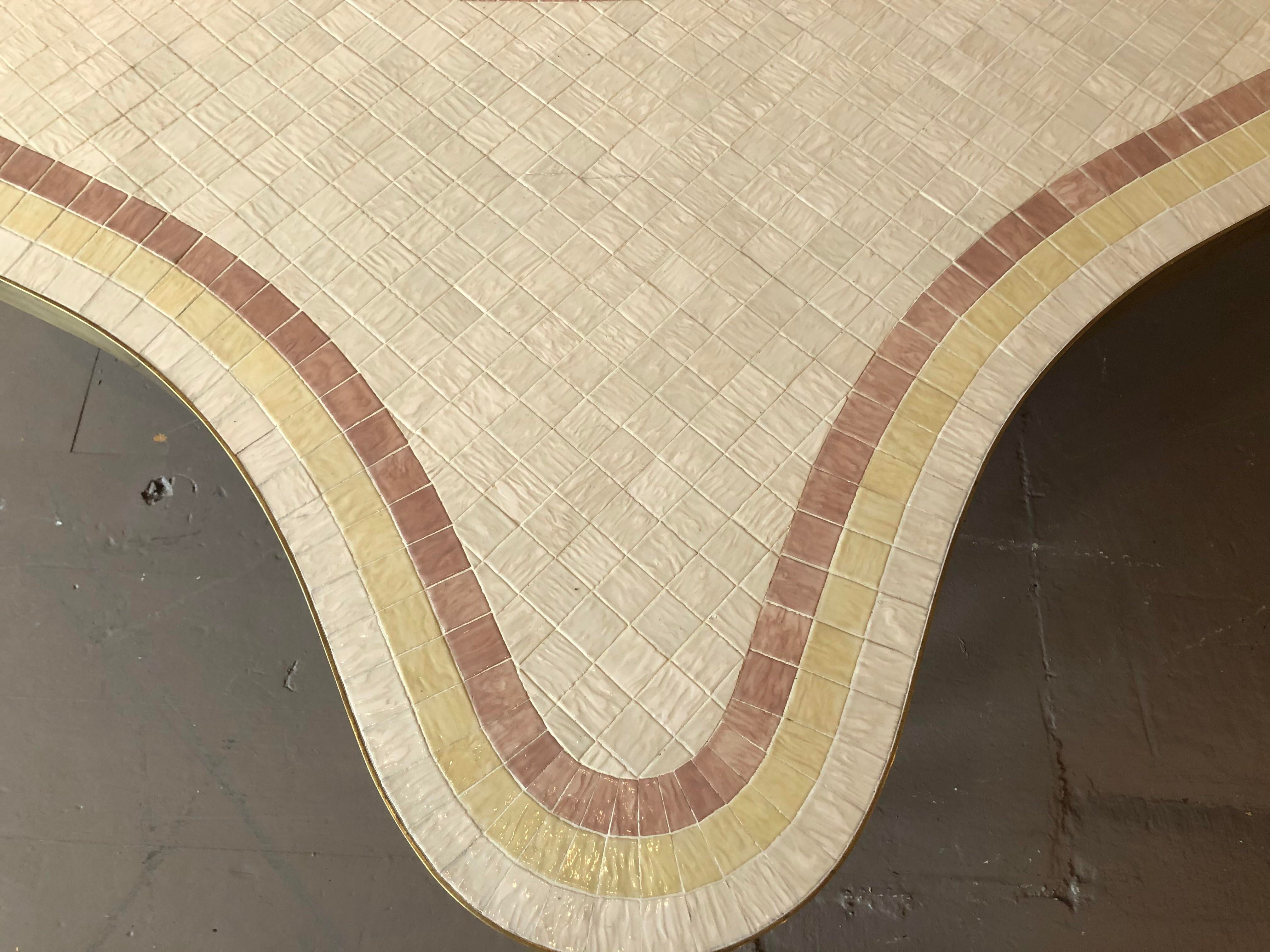 1960s Mid-Century Modern Brass and Mosaic Tile Coffee Table