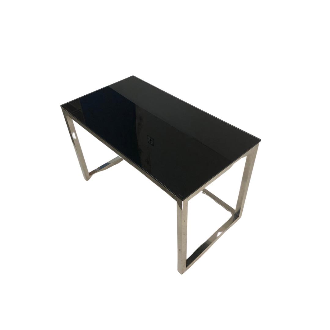 1960s Milo Baughman Style Mid Century Black Glass Chrome Writing Desk