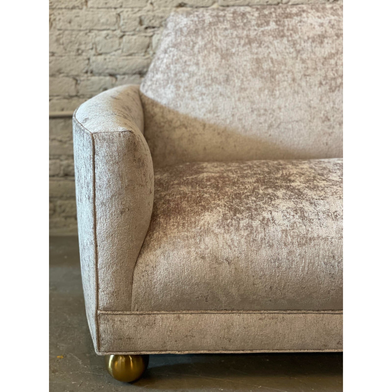 1960s Rowe Sofa in Oyster Velvet With Brass Feet