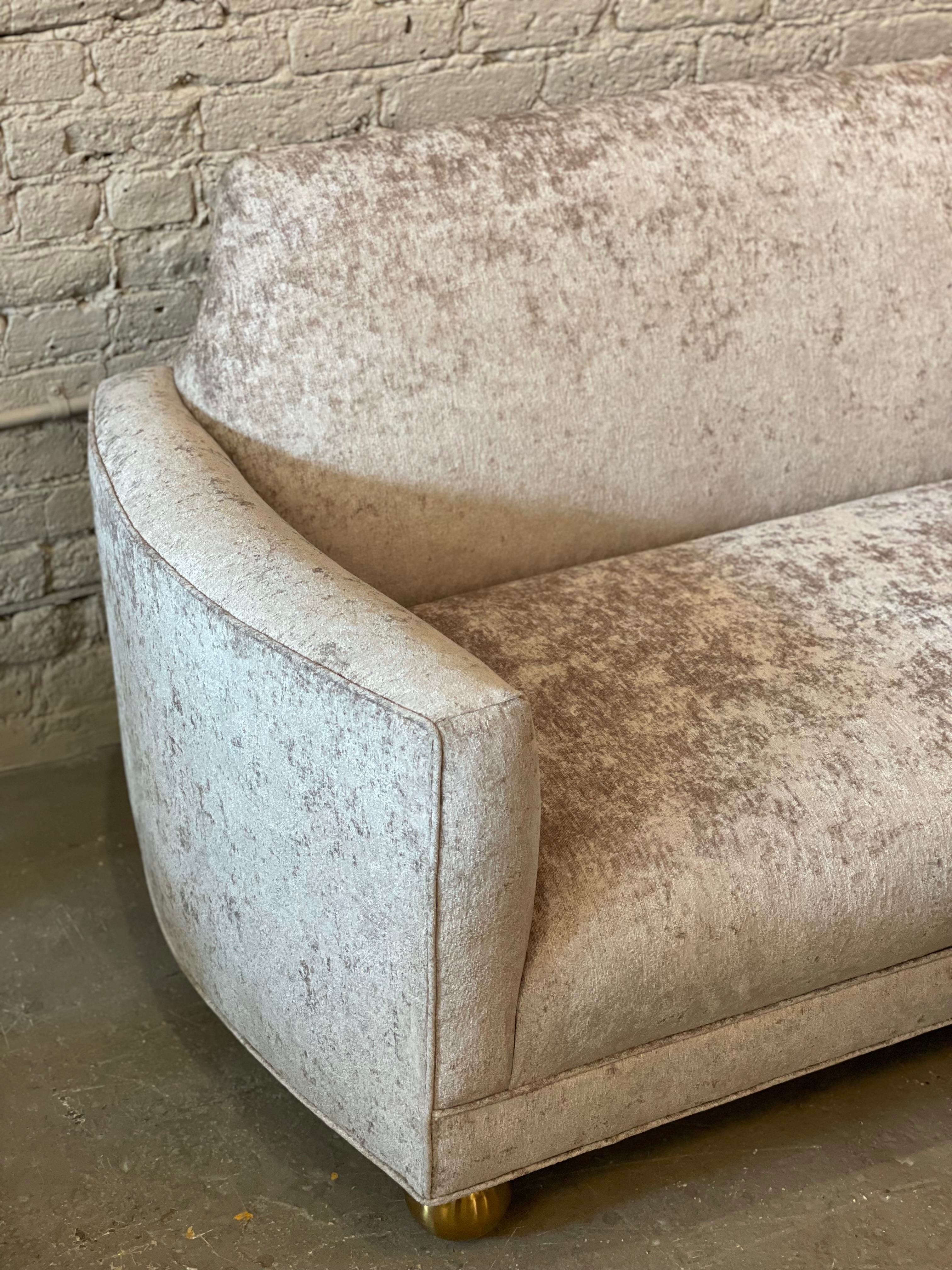 1960s Rowe Sofa in Oyster Velvet With Brass Feet