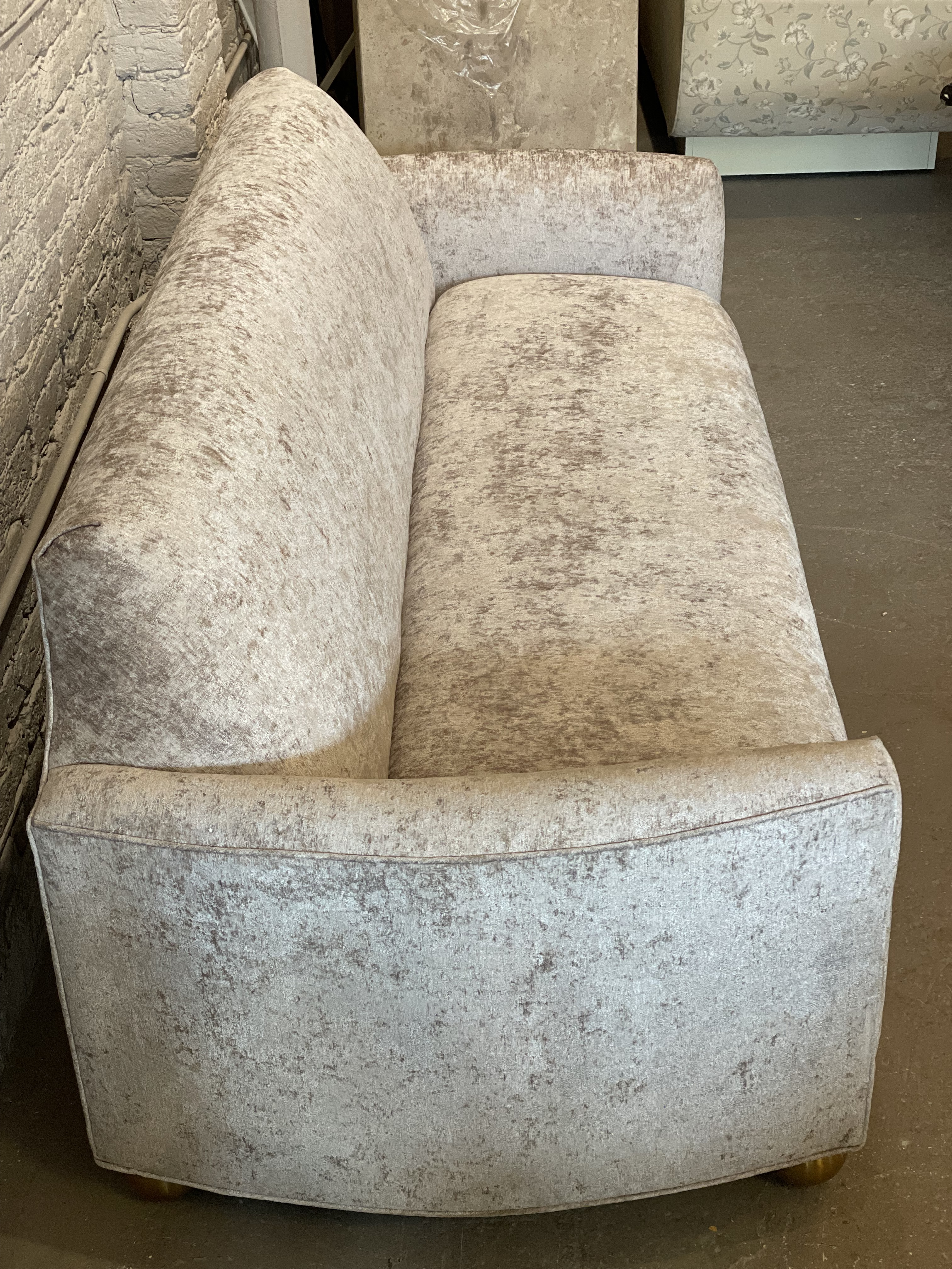 1960s Rowe Sofa in Oyster Velvet With Brass Feet