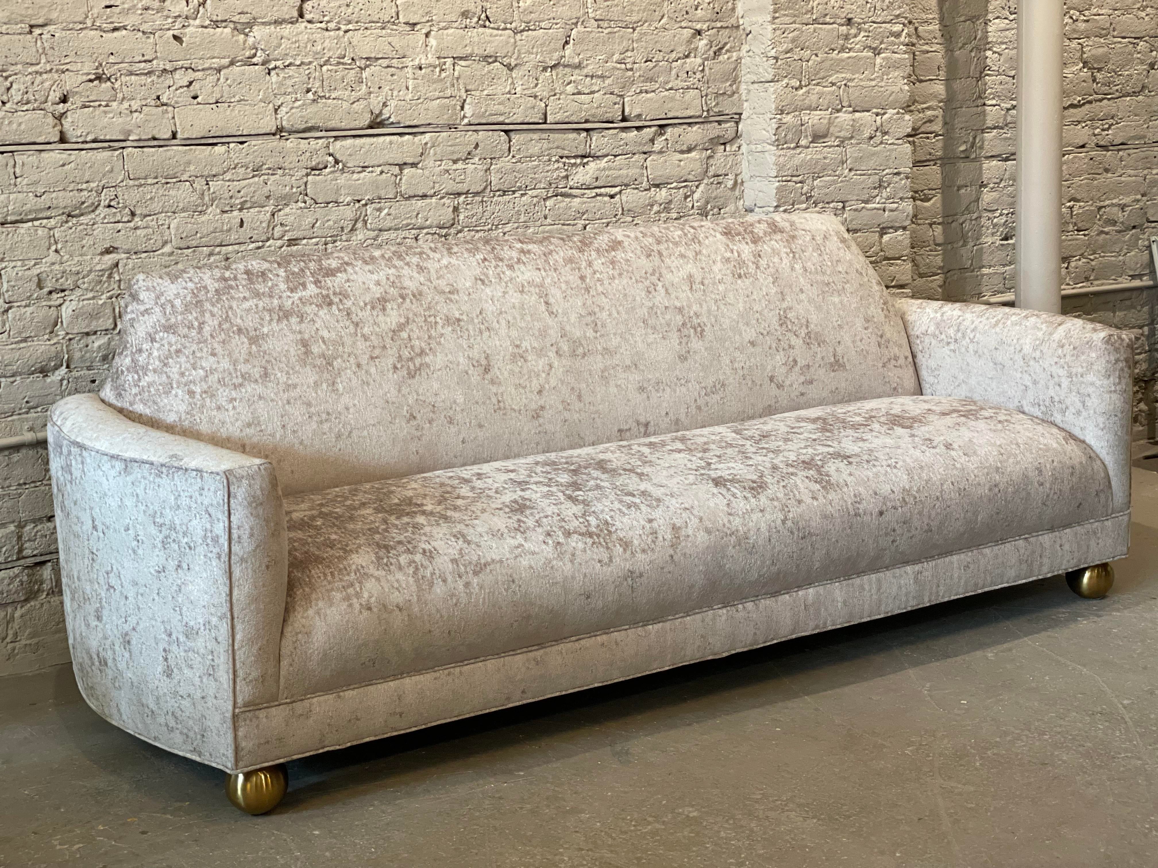 1960s Rowe Sofa in Oyster Velvet With Brass Feet