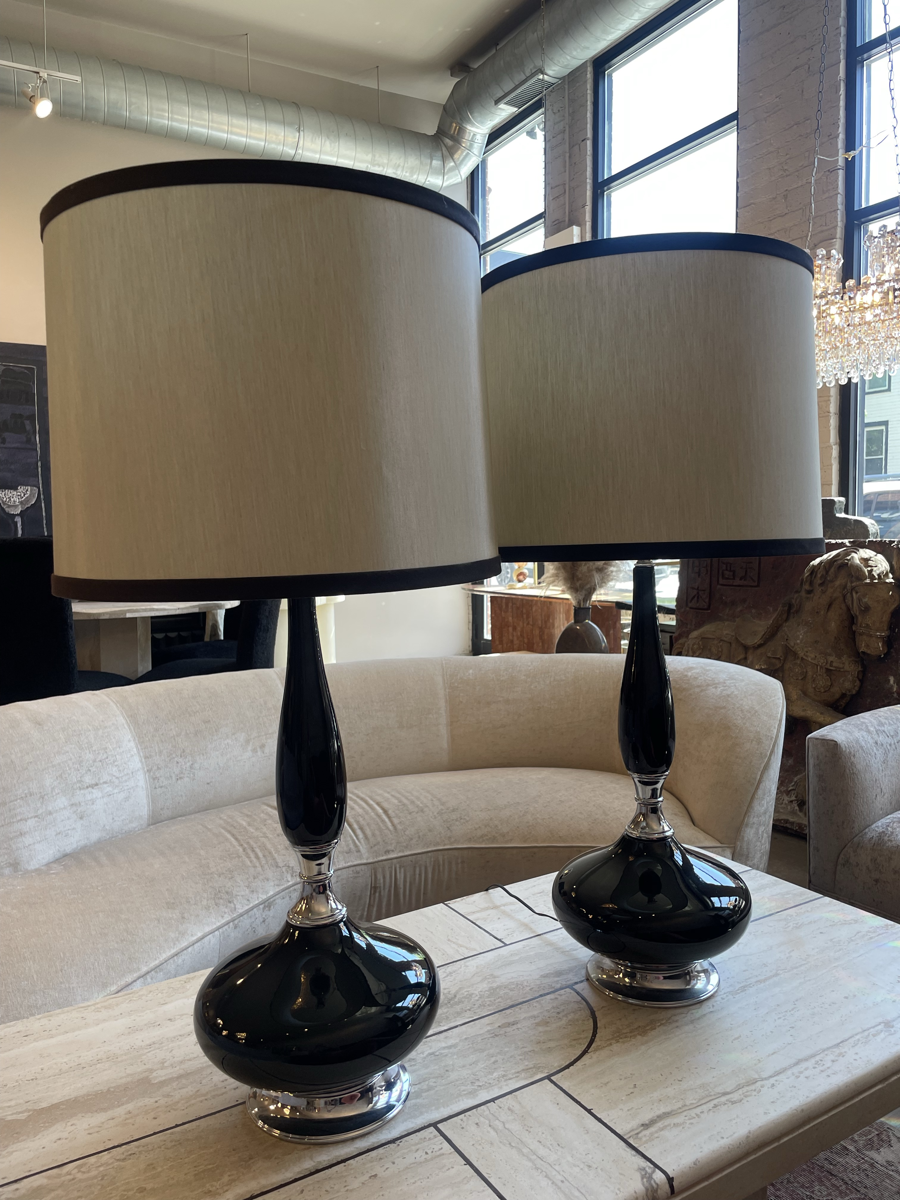 1960s Vintage Black Enamel Lamps - a Pair