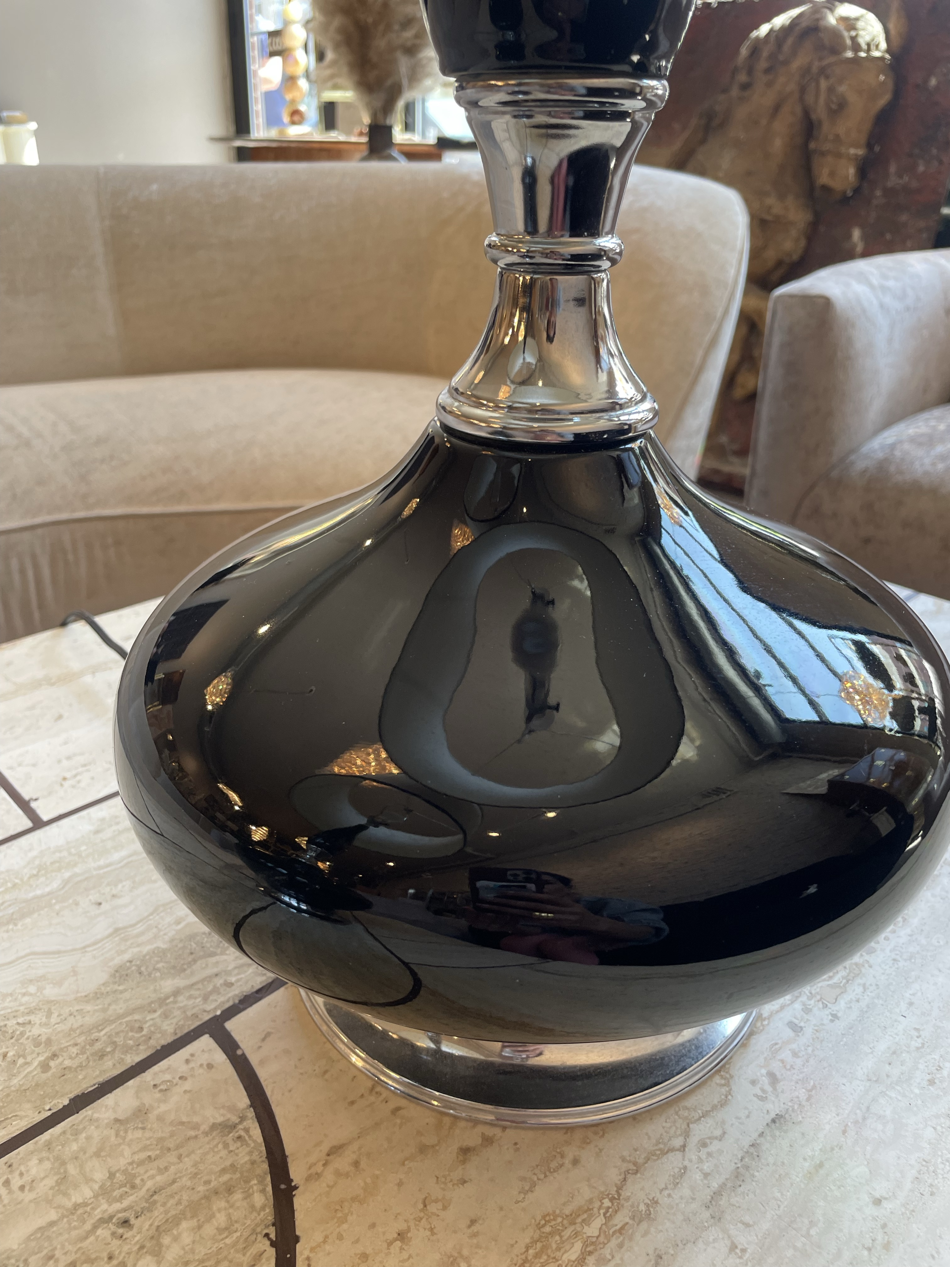 1960s Vintage Black Enamel Lamps - a Pair