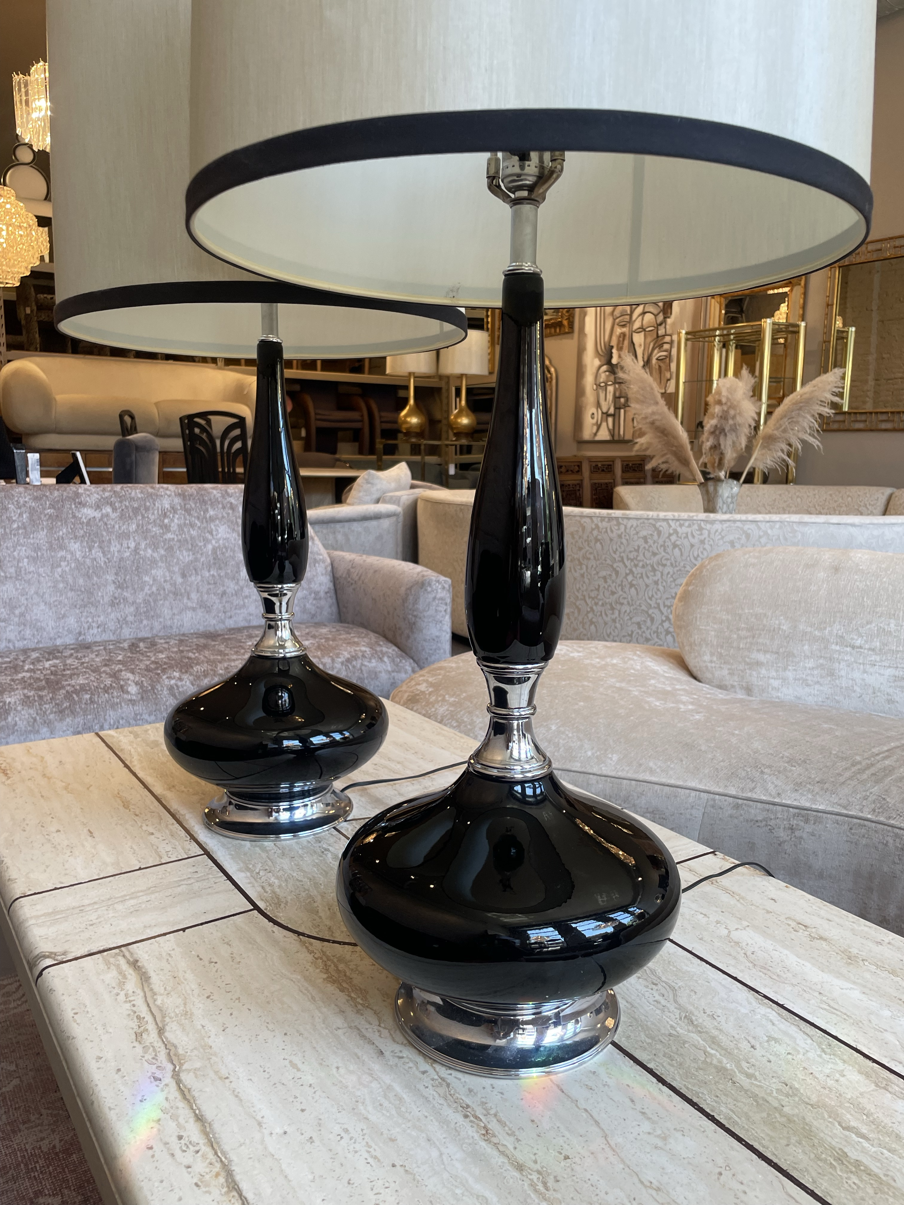 1960s Vintage Black Enamel Lamps - a Pair