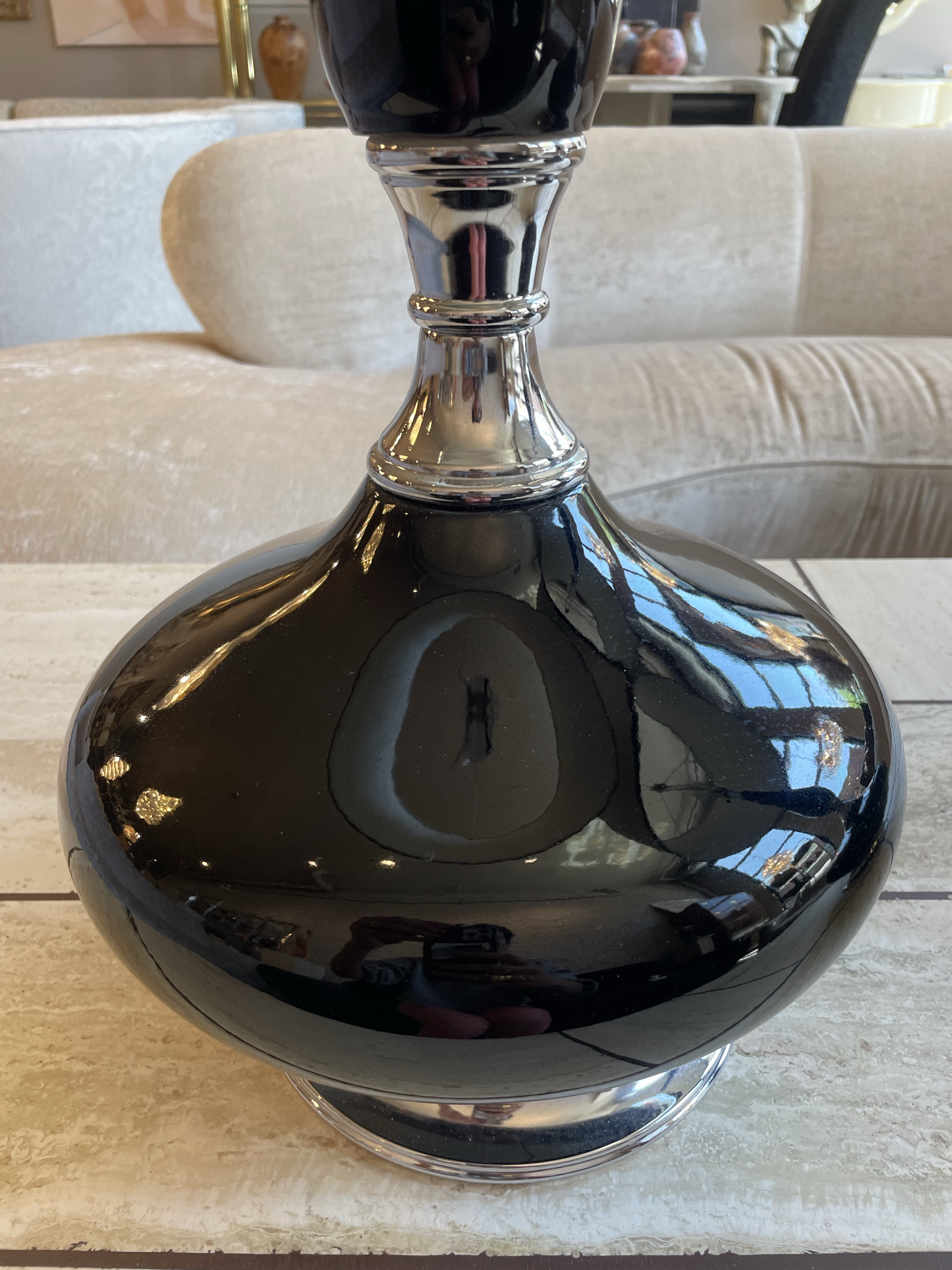 1960s Vintage Black Enamel Lamps - a Pair