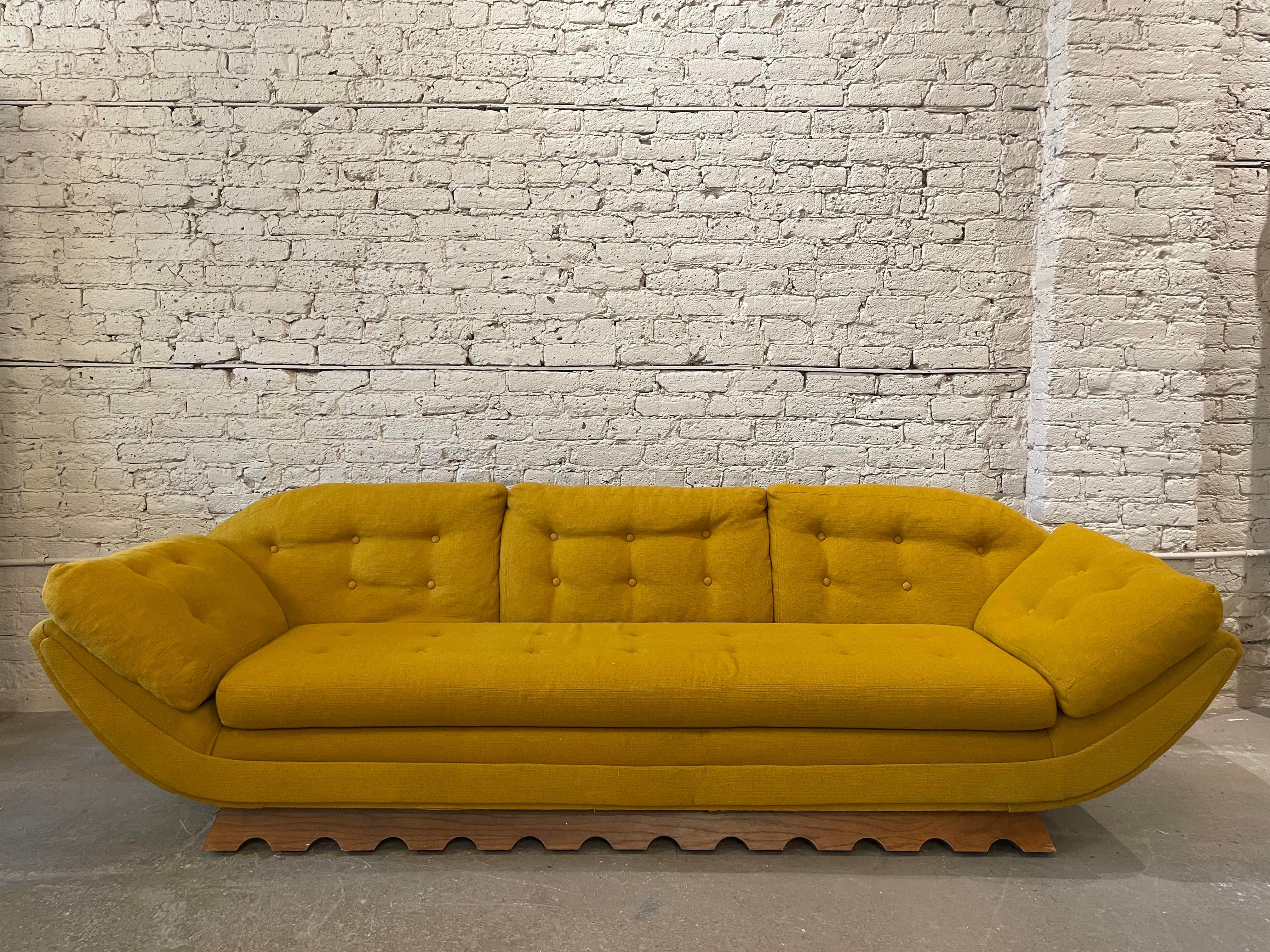 1960s Vintage Gondola Sofa in the Manner of Adrian Pearsall With Scalloped Base