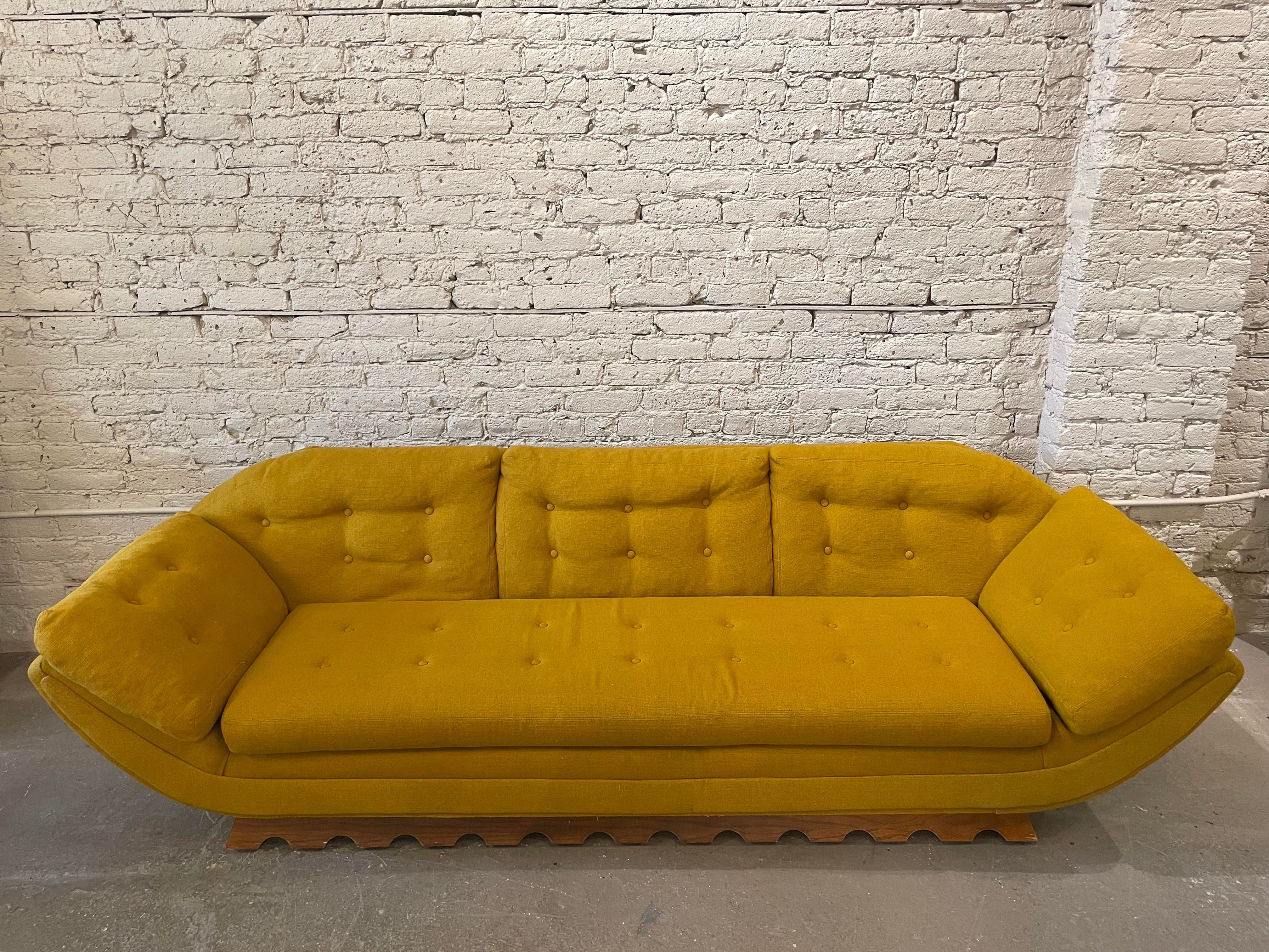 1960s Vintage Gondola Sofa in the Manner of Adrian Pearsall With Scalloped Base