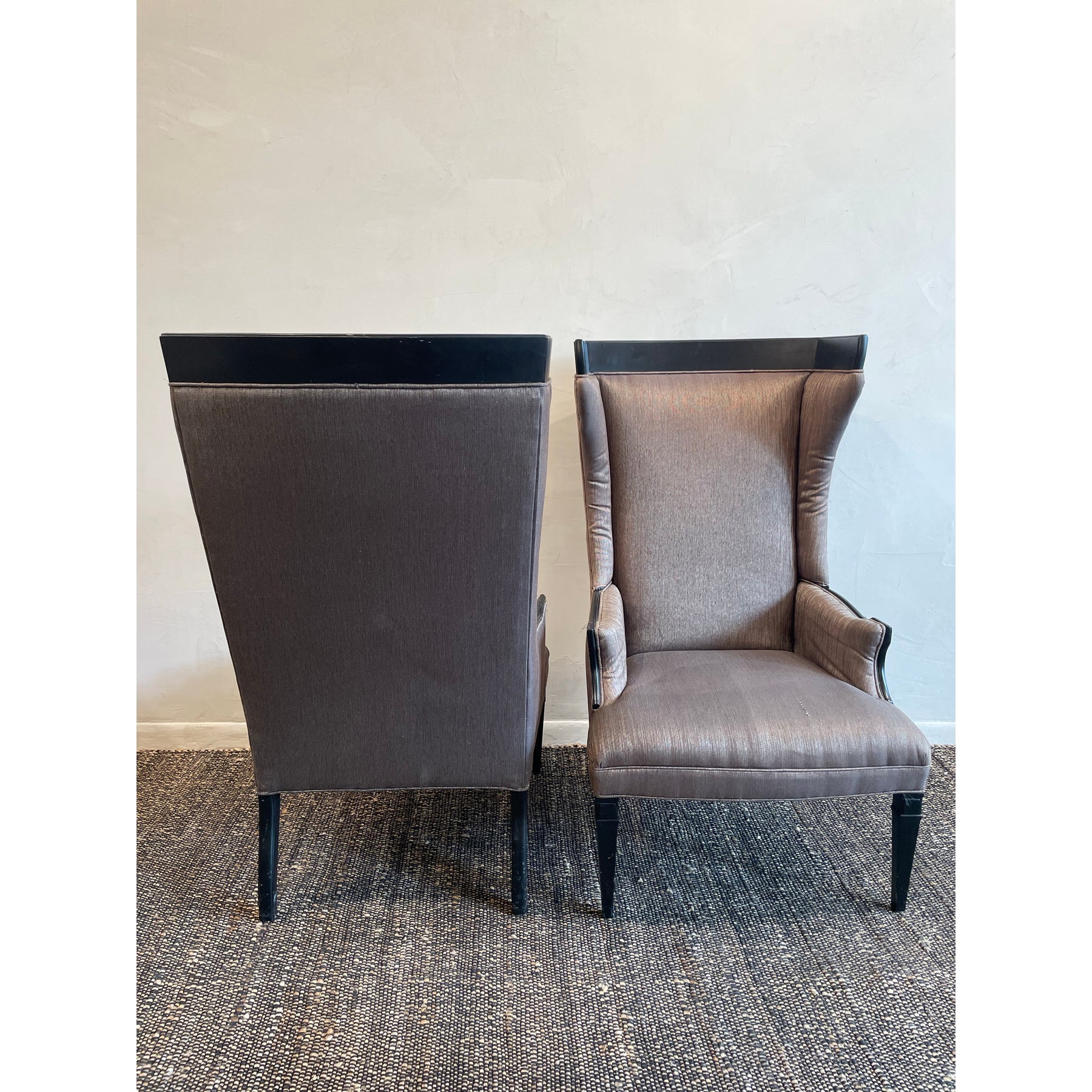 1960s Vintage High Back Wing Chairs - A Pair