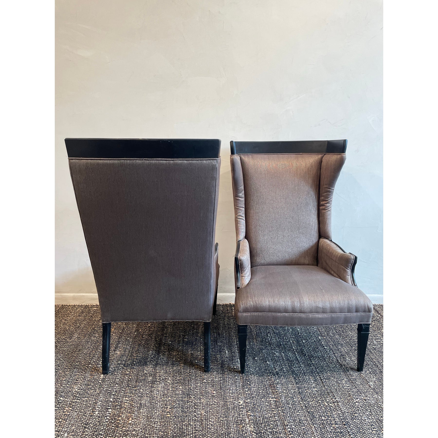 1960s Vintage High Back Wing Chairs - A Pair