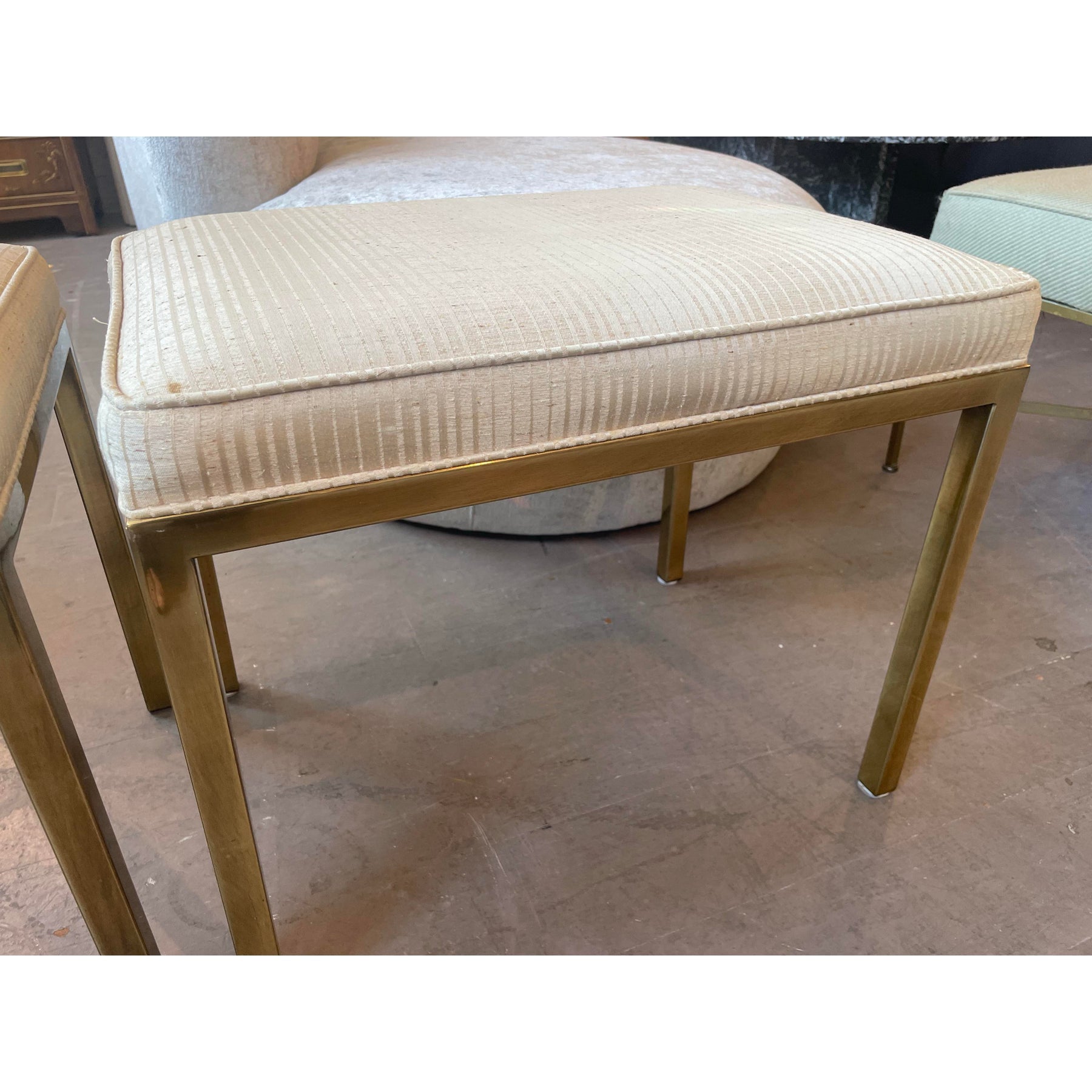1960s Vintage Mastercraft Brass Ottomans - A Pair