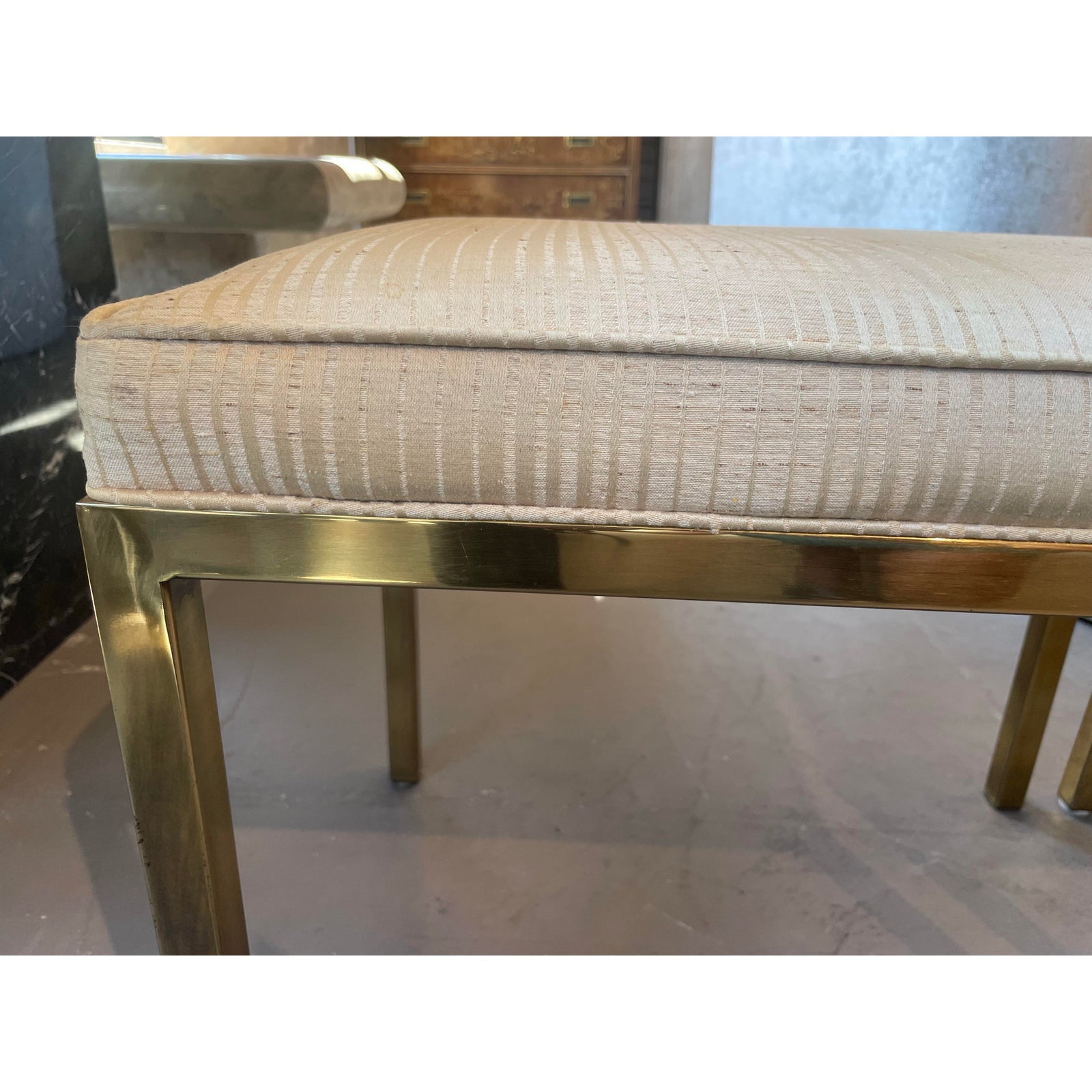 1960s Vintage Mastercraft Brass Ottomans - A Pair