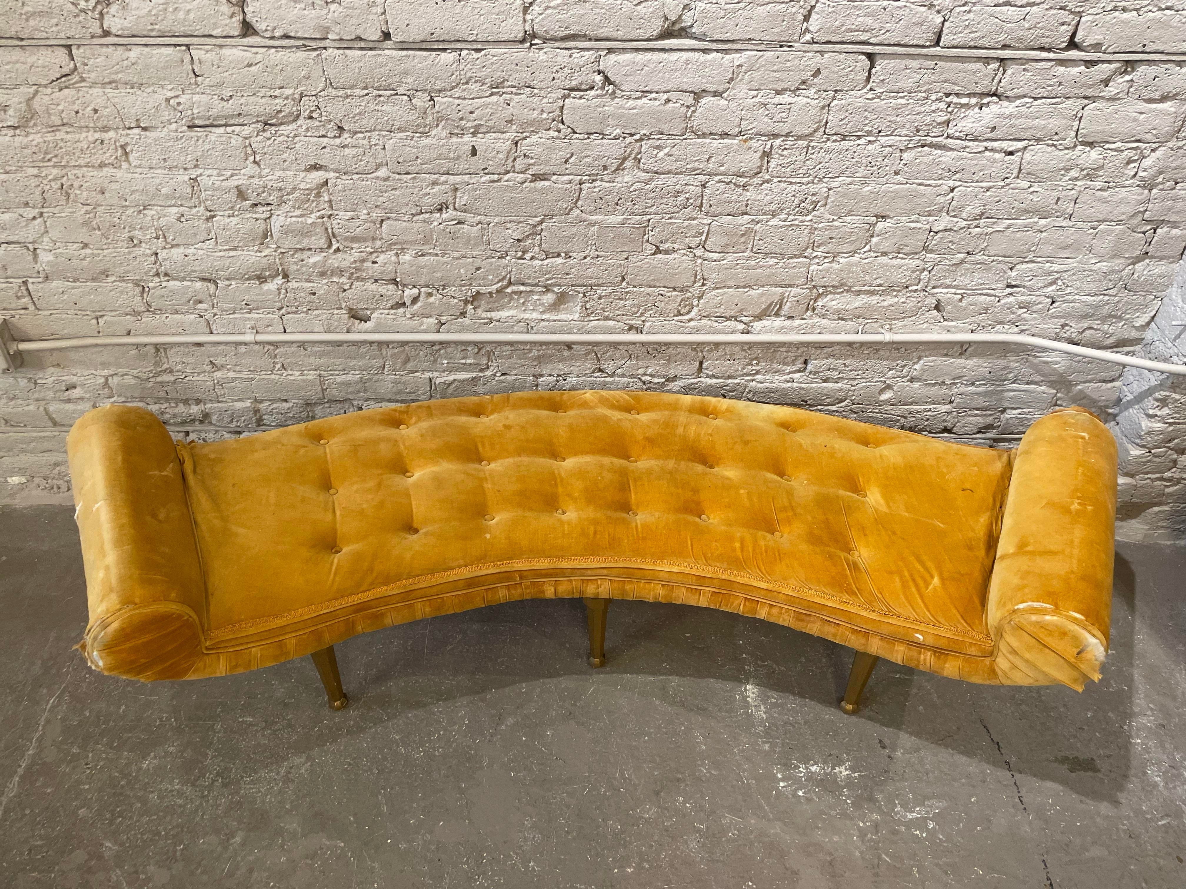 1960s Vintage Scroll Arm Curved Bench