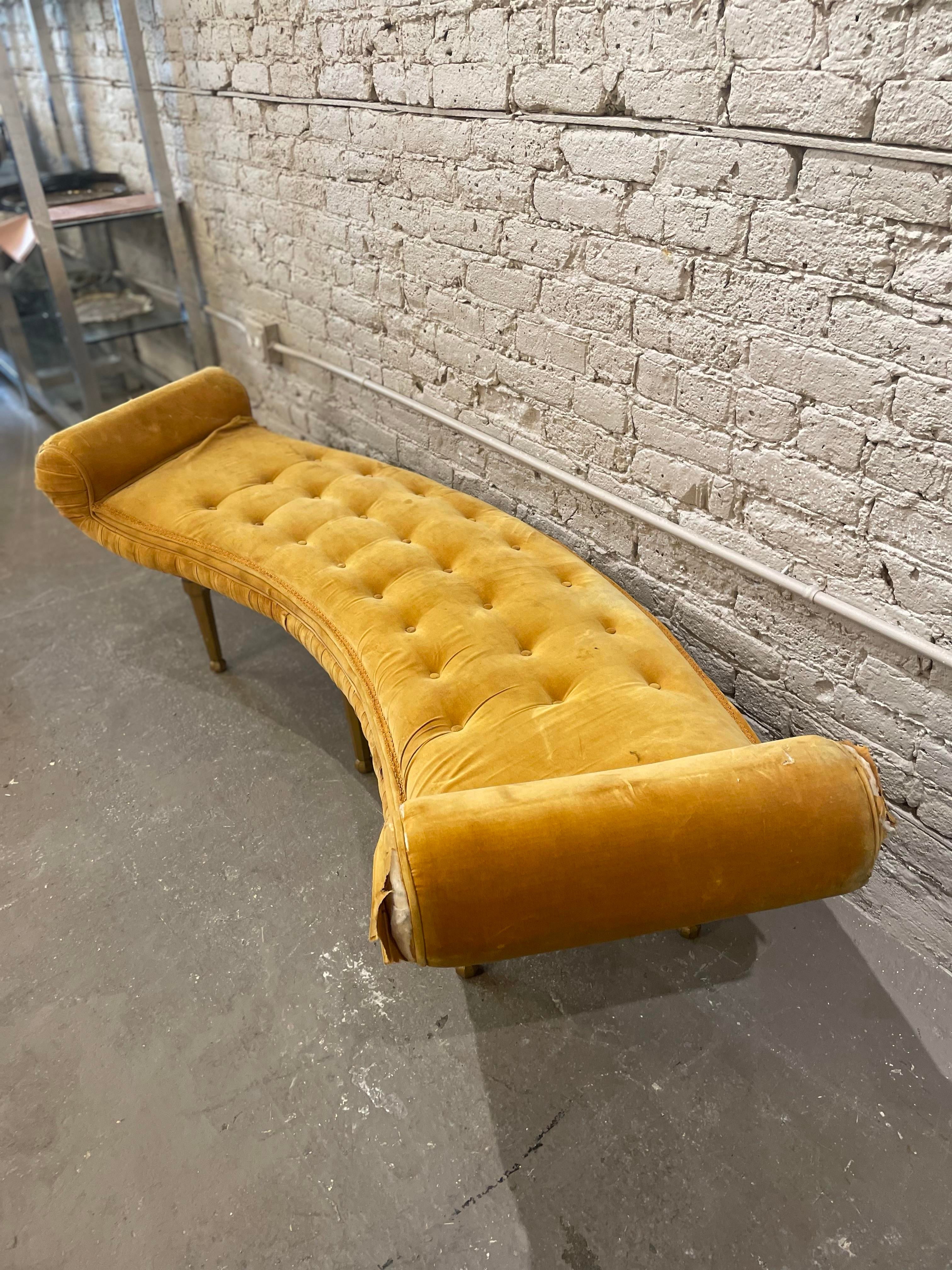 1960s Vintage Scroll Arm Curved Bench