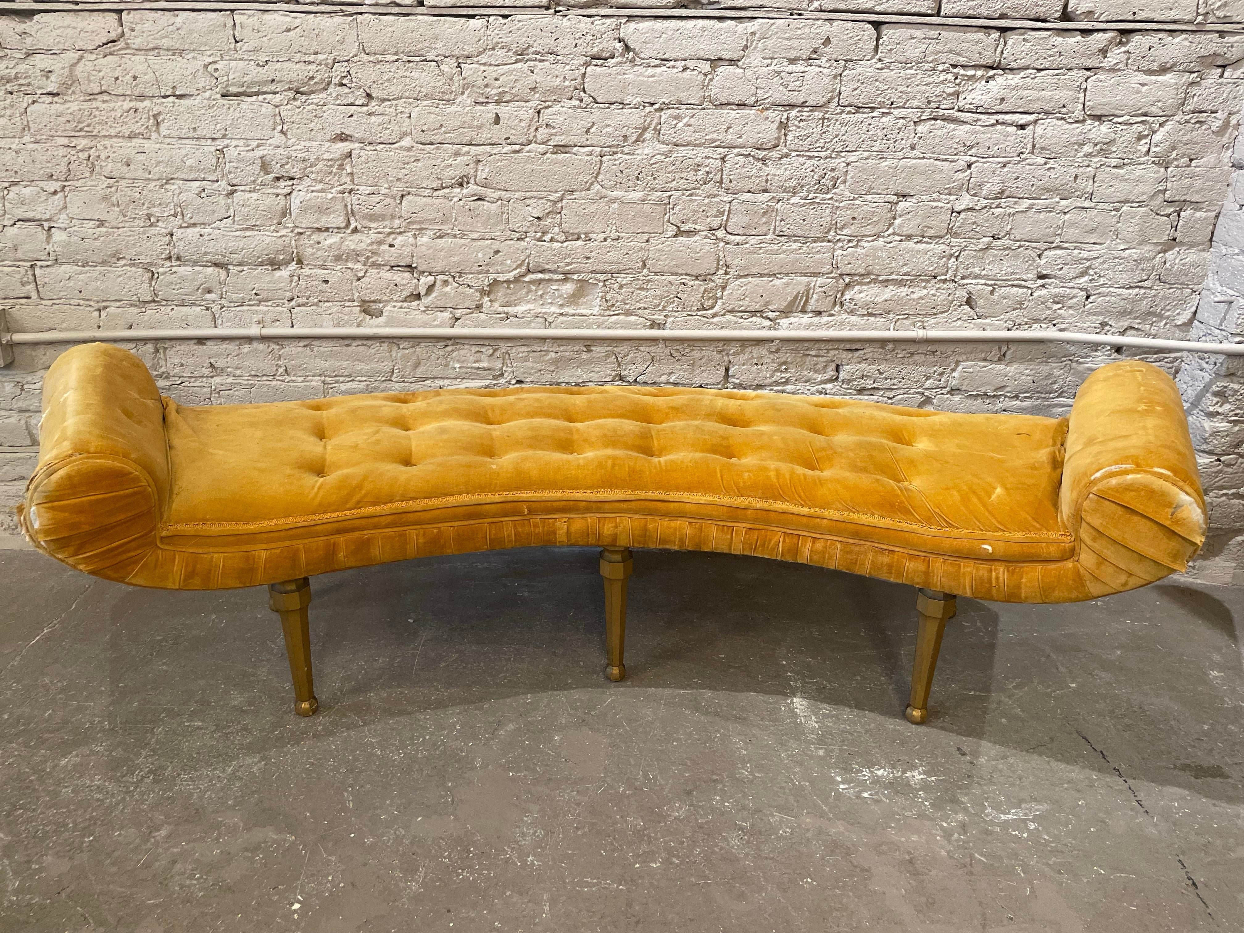 1960s Vintage Scroll Arm Curved Bench