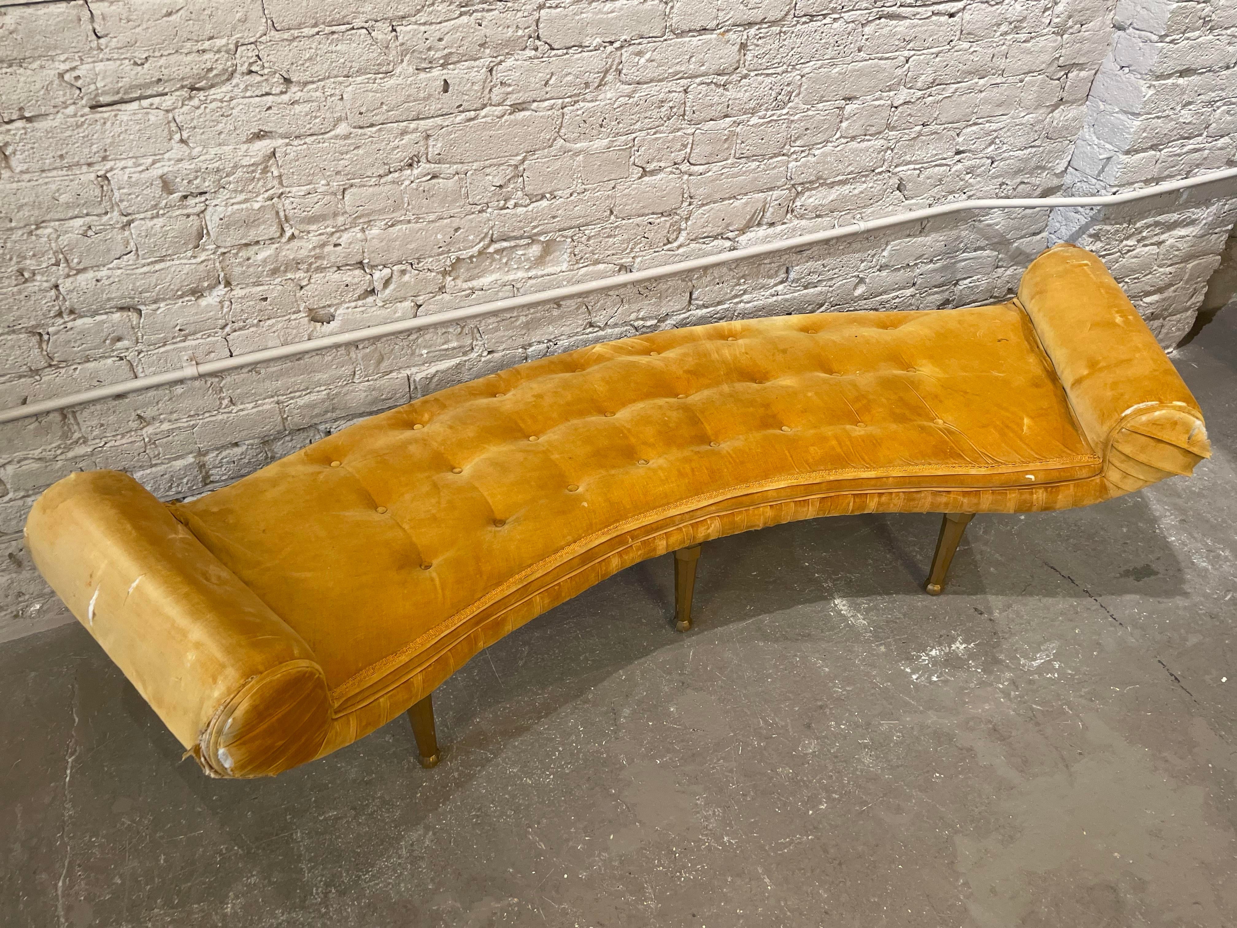 1960s Vintage Scroll Arm Curved Bench