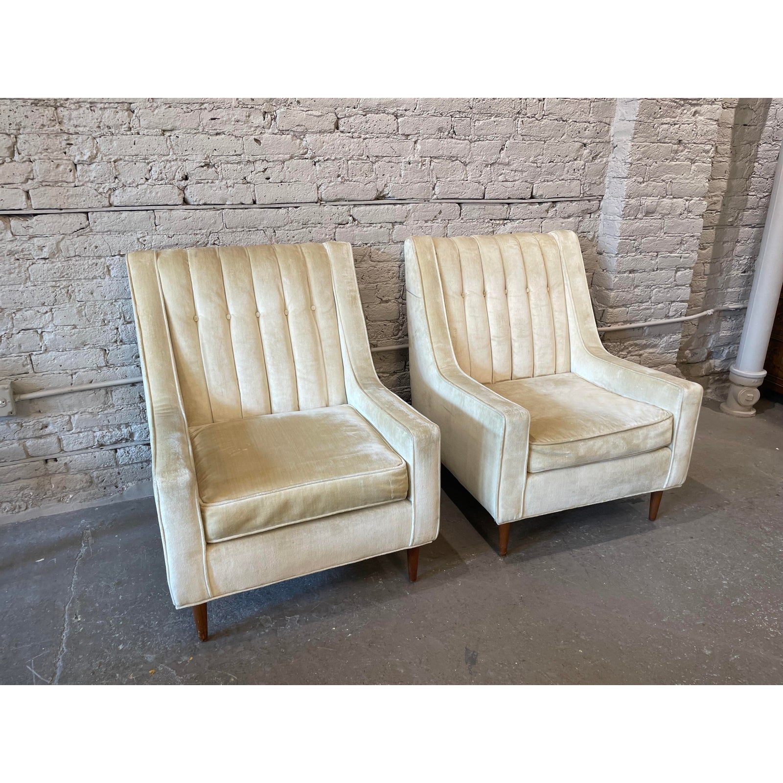 1960s Vintage Wingback Chairs - A Pair Plus Ottoman