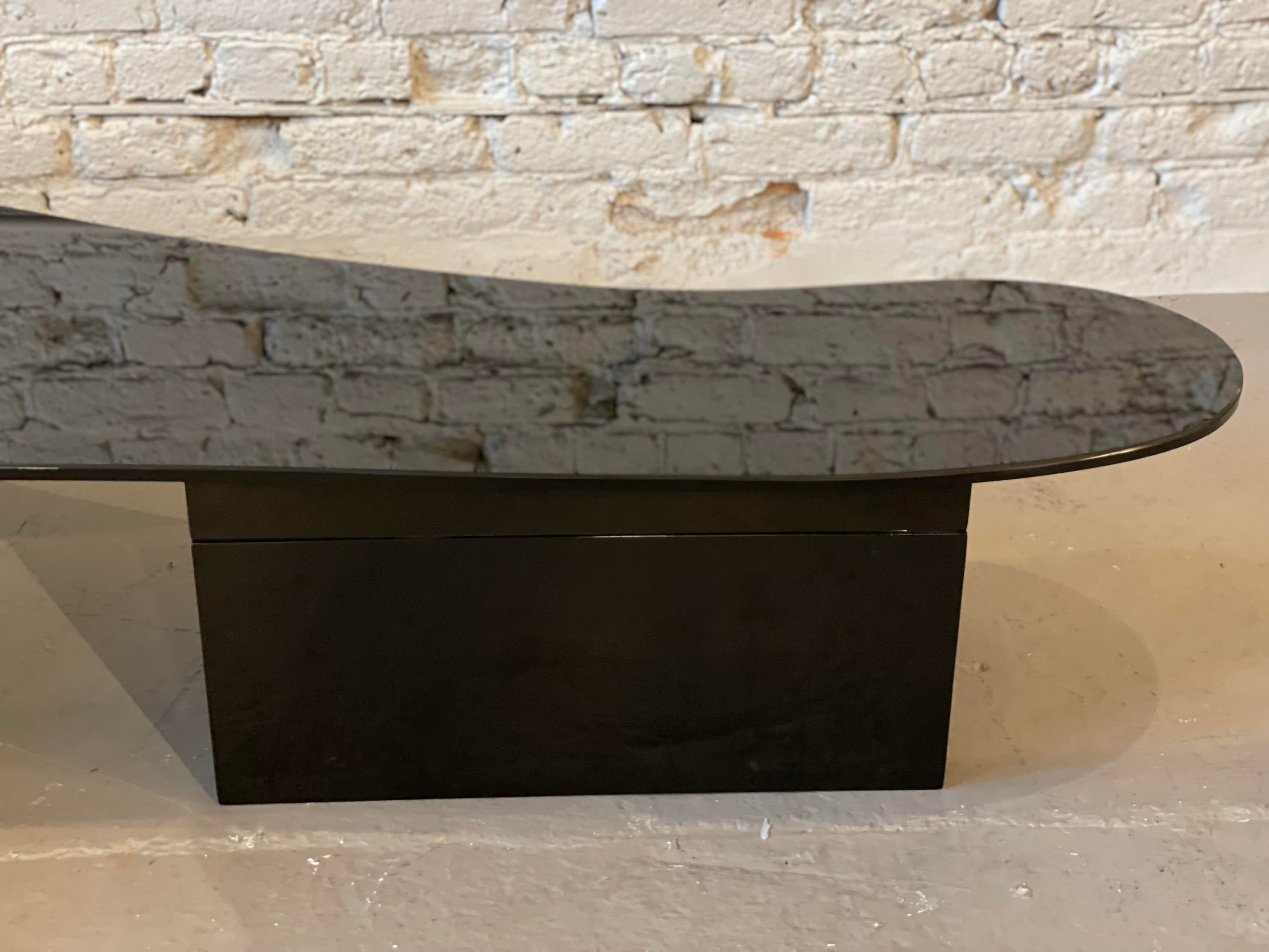 1970s Black Glass Custom Biomorphic Kidney Shape Coffee Table