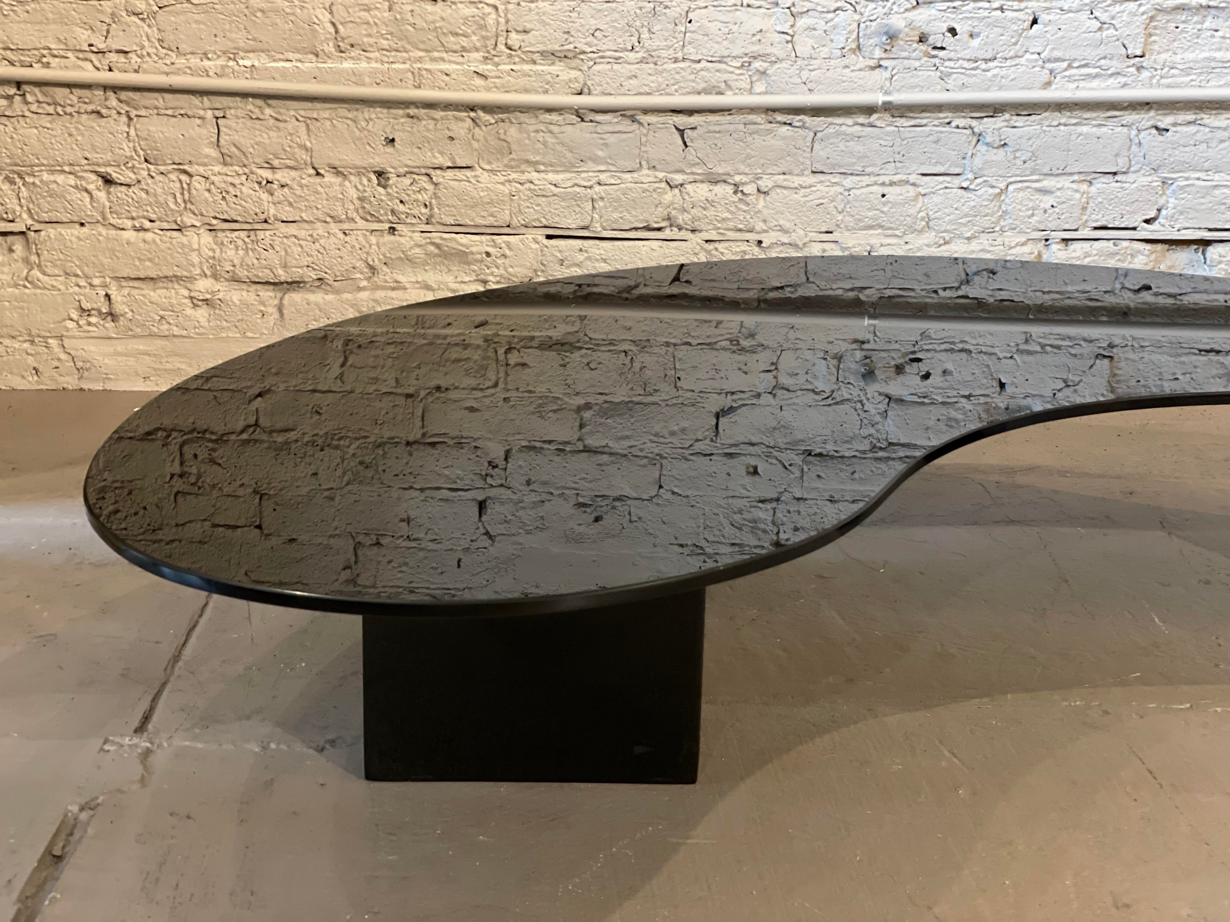 1970s Black Glass Custom Biomorphic Kidney Shape Coffee Table