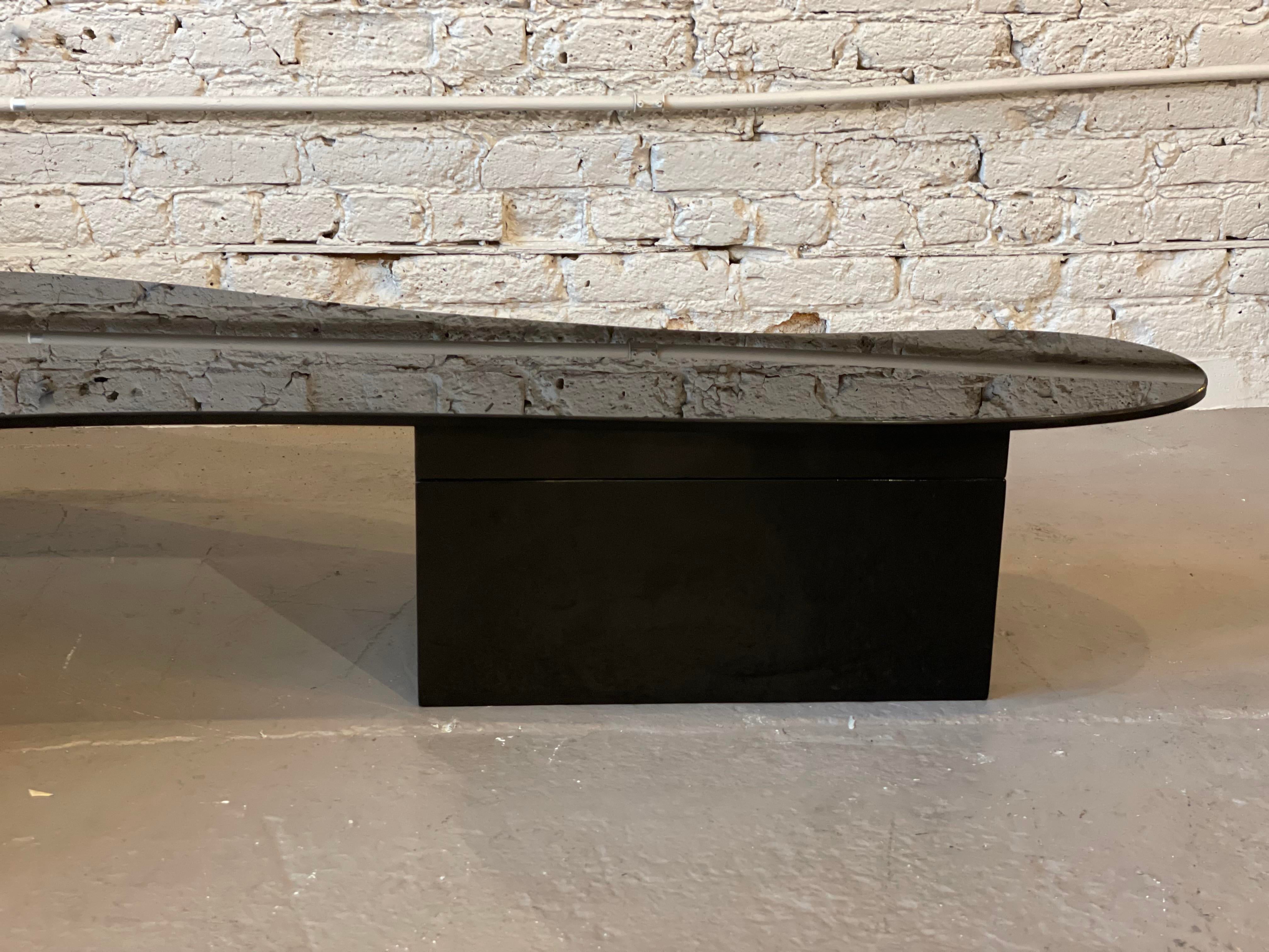 1970s Black Glass Custom Biomorphic Kidney Shape Coffee Table