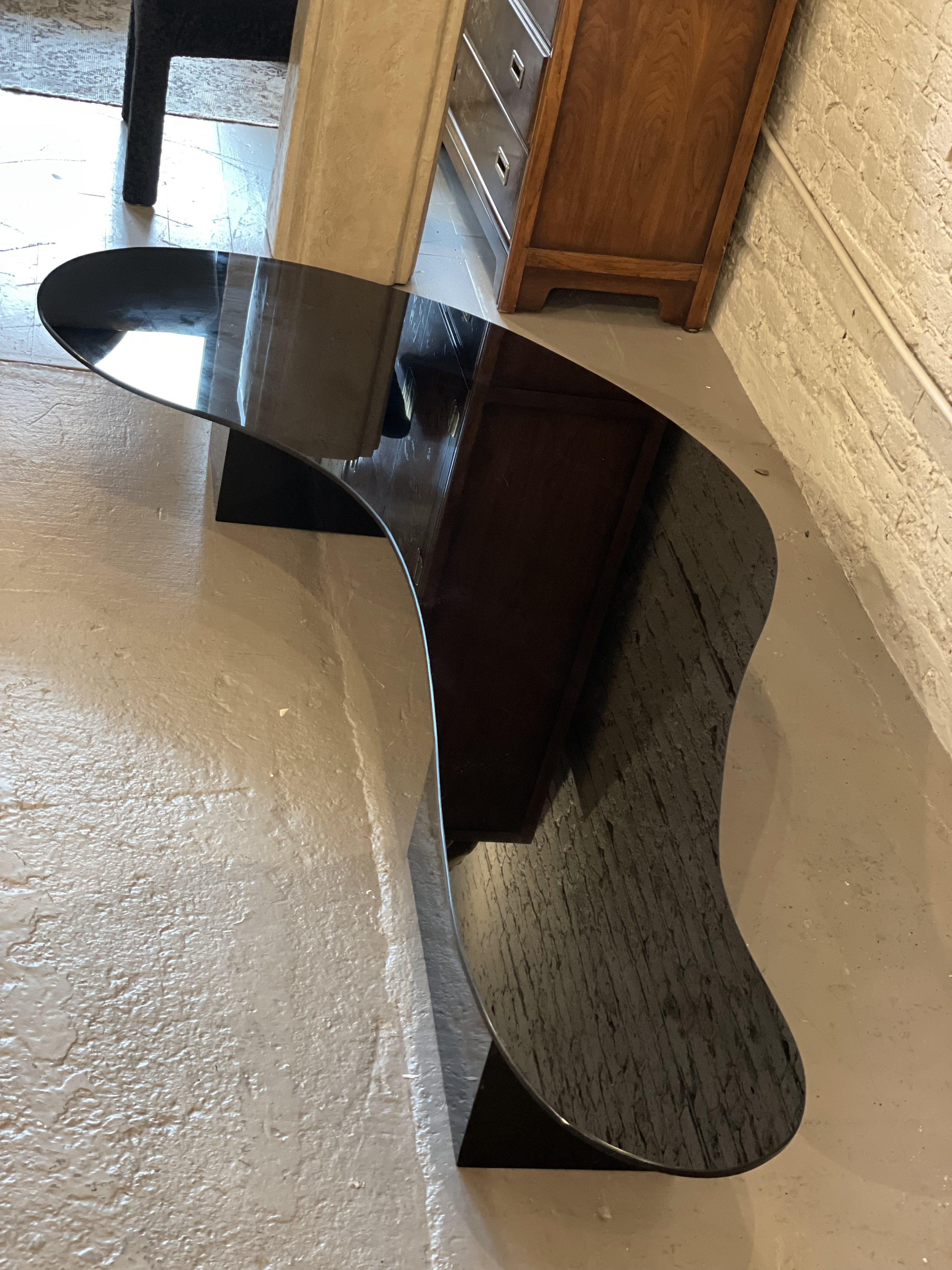 1970s Black Glass Custom Biomorphic Kidney Shape Coffee Table