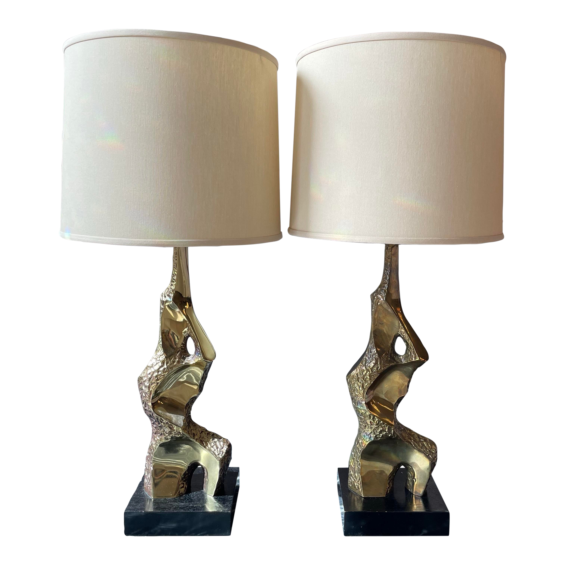 1970s Brutalist Brass Lamps by Laurel Lamp Company - a Pair