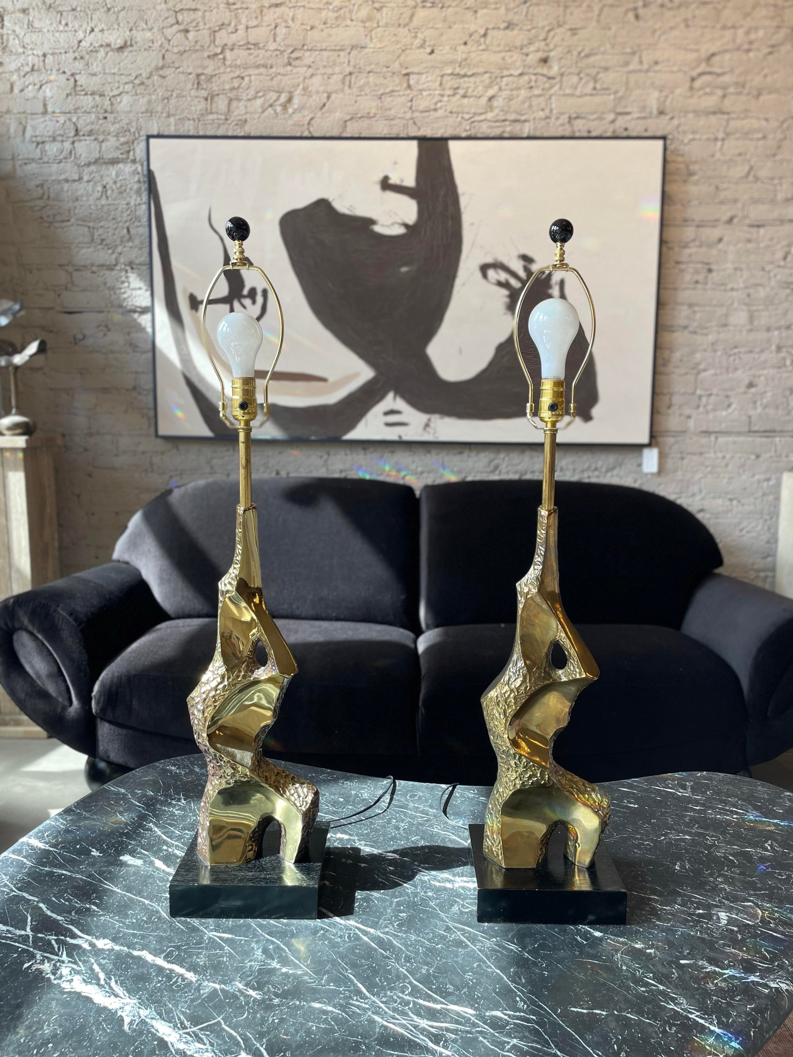1970s Brutalist Brass Lamps by Laurel Lamp Company - a Pair