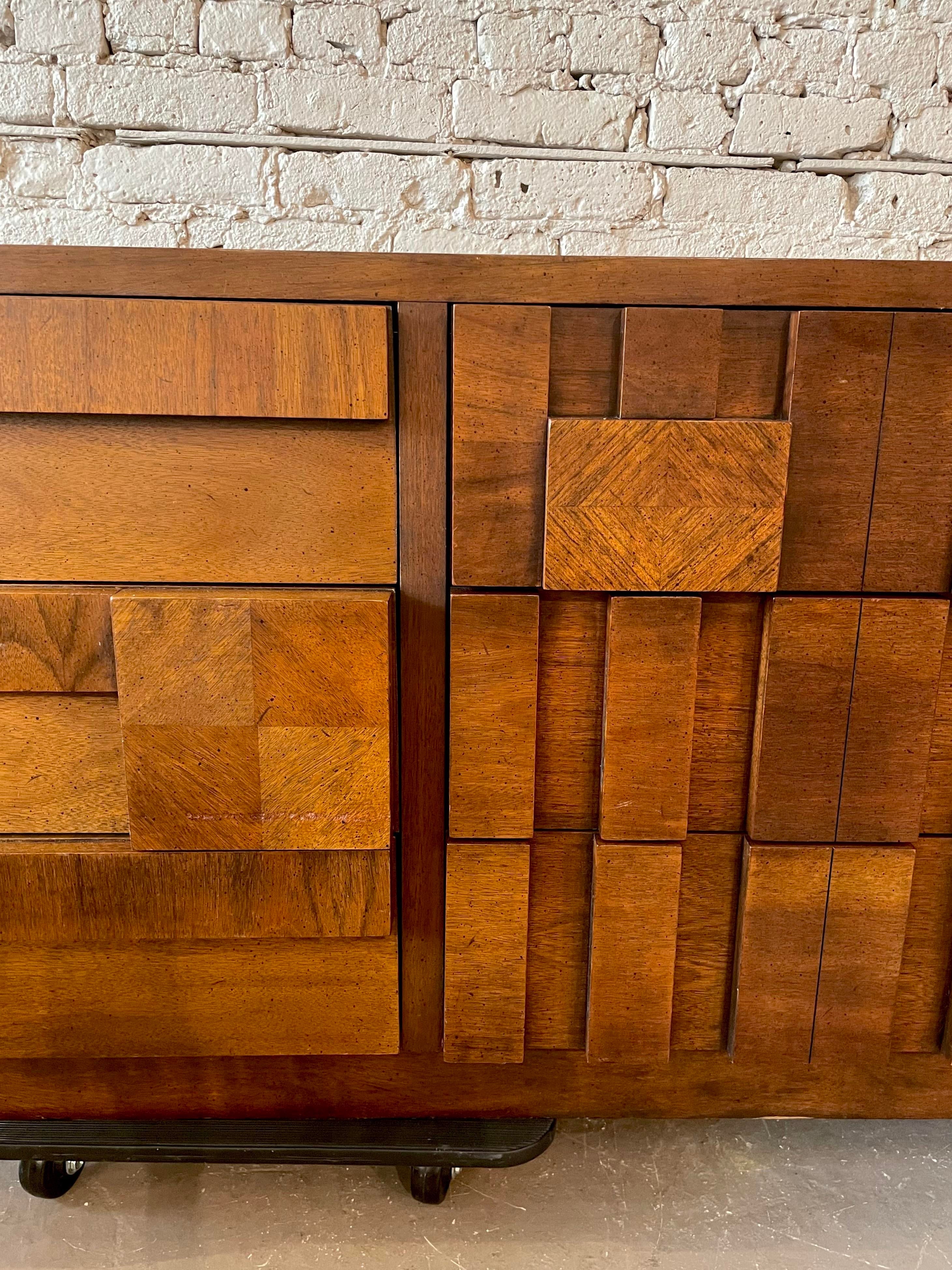 1970s Brutalist Lane Staccato Solid Wood Dresser