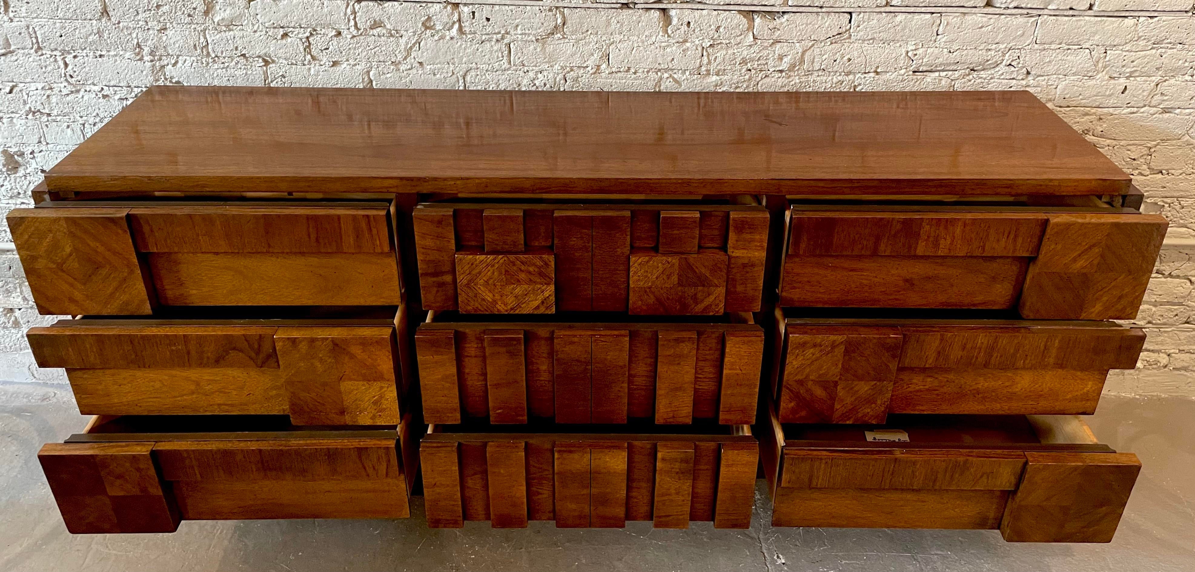 1970s Brutalist Lane Staccato Solid Wood Dresser