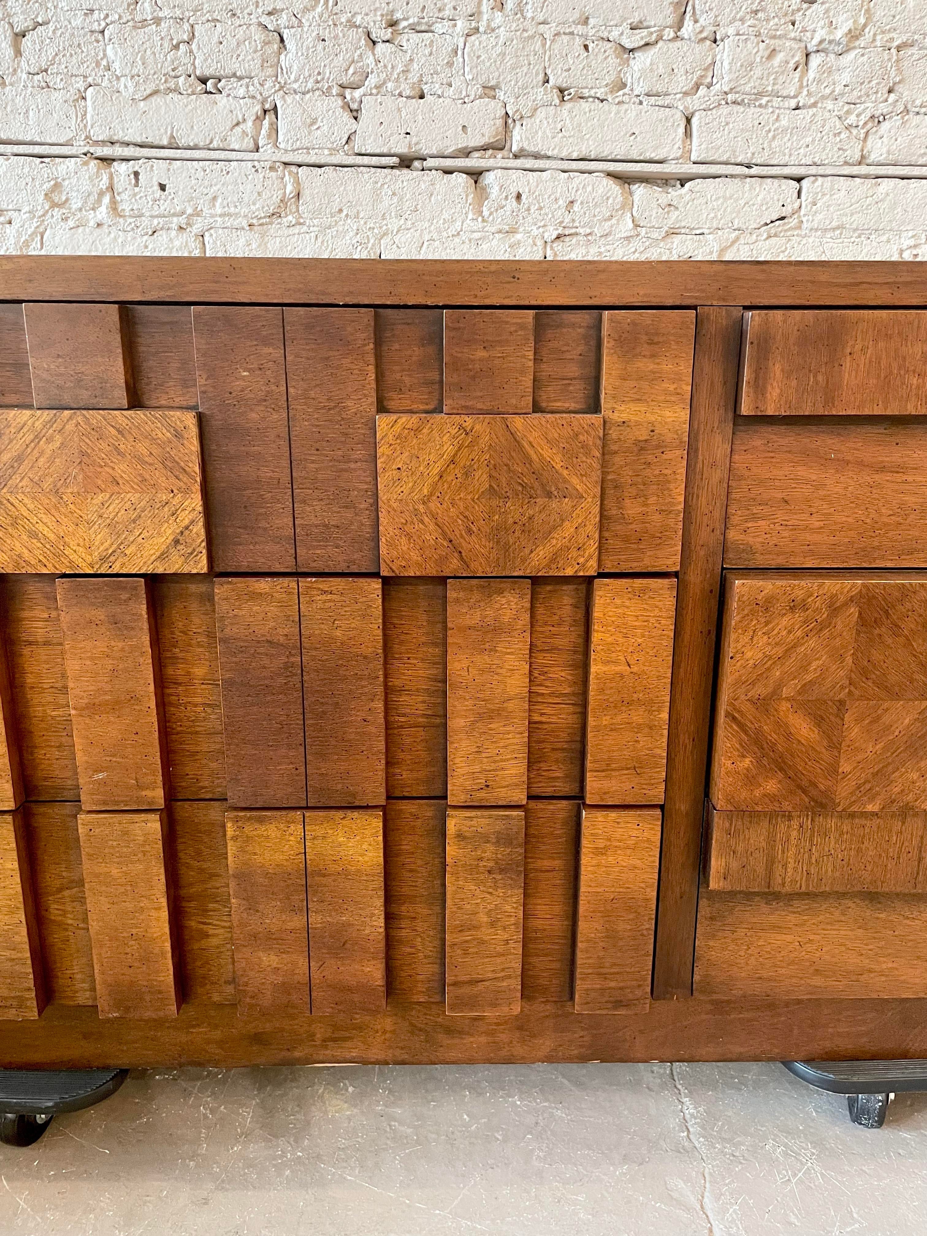 1970s Brutalist Lane Staccato Solid Wood Dresser