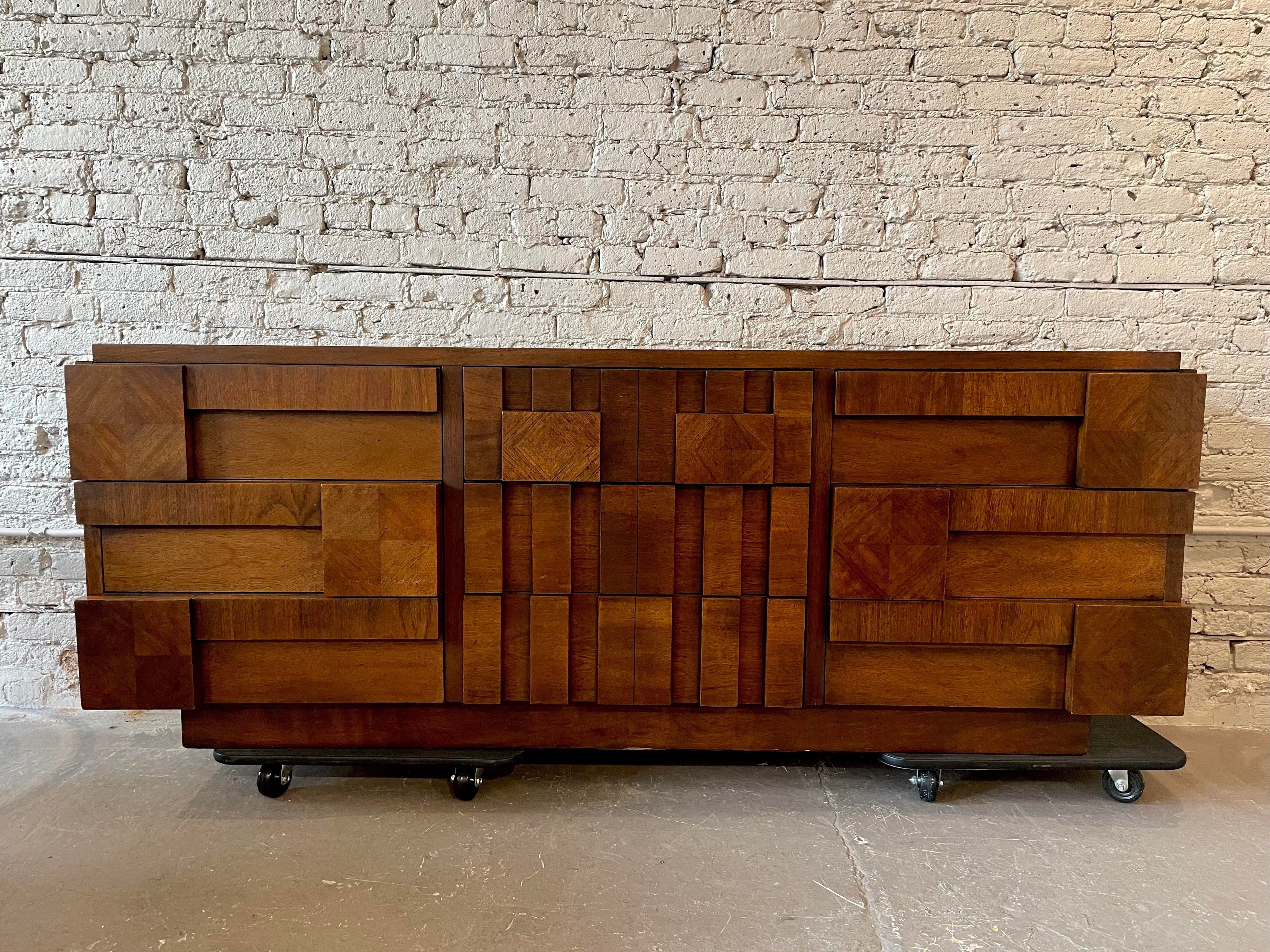 1970s Brutalist Lane Staccato Solid Wood Dresser