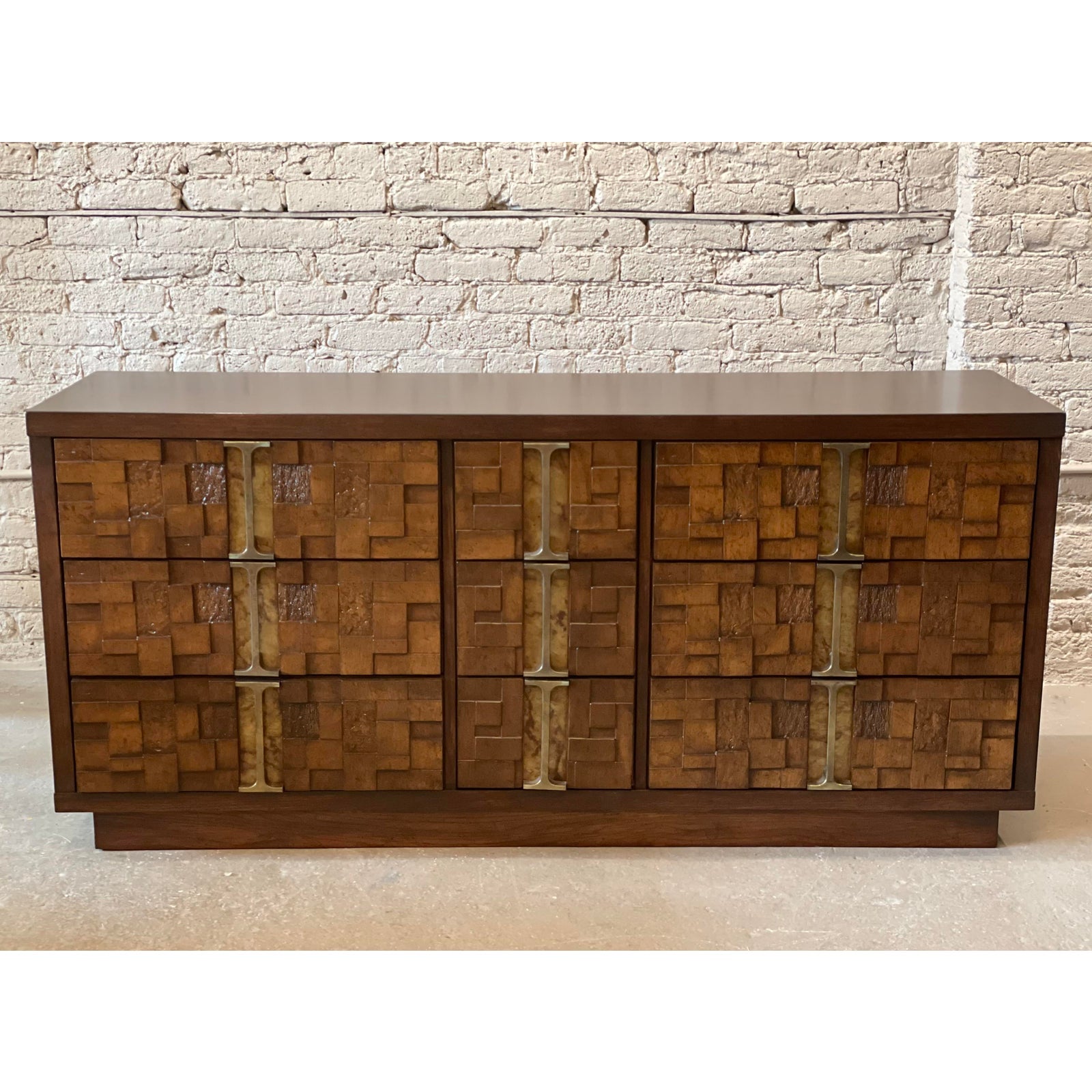 1970s Brutalist Vintage Dresser With Brass Details
