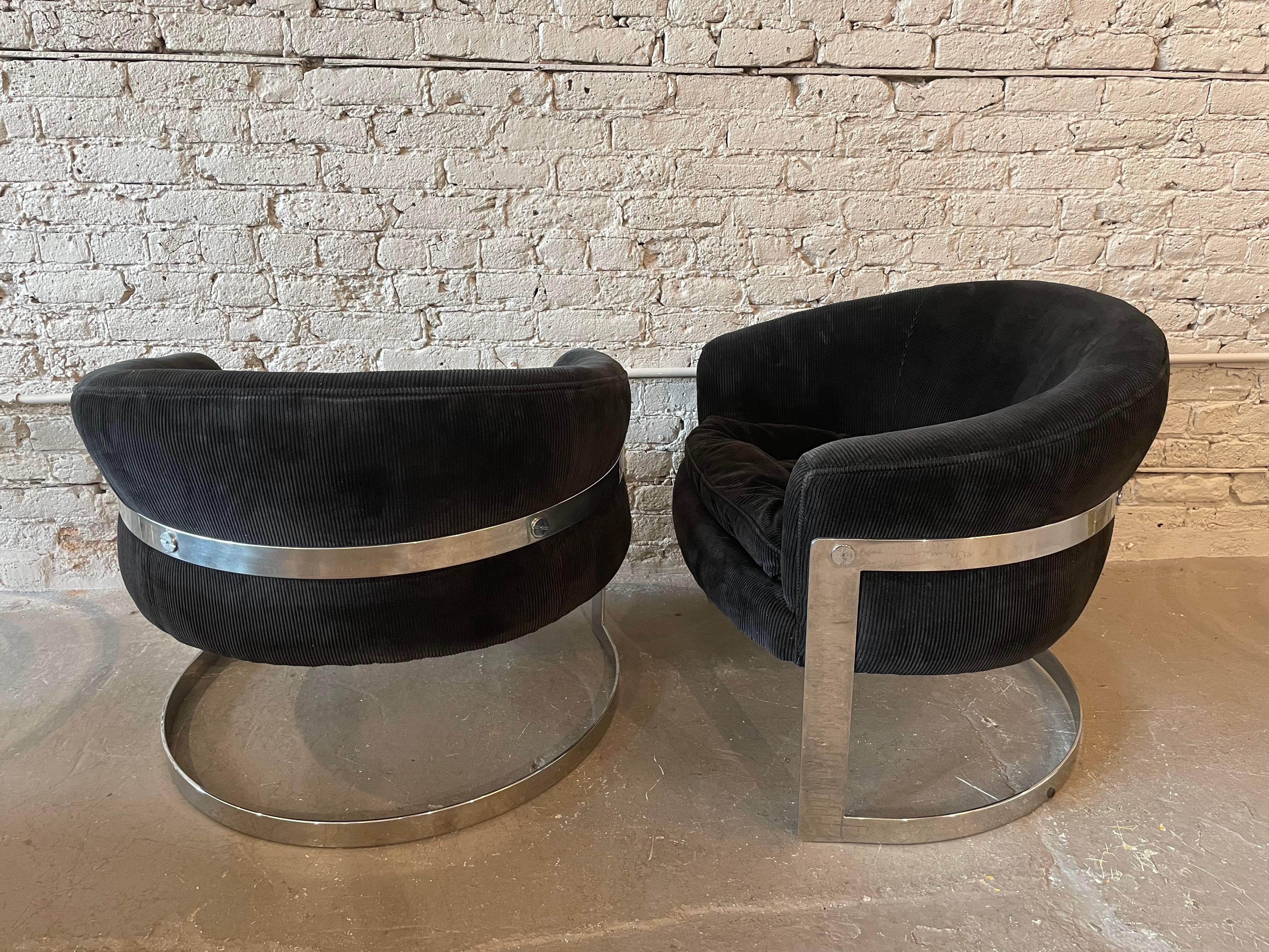 1970s Chrome Tub Chairs in the Style of Milo Baughman - a Pair