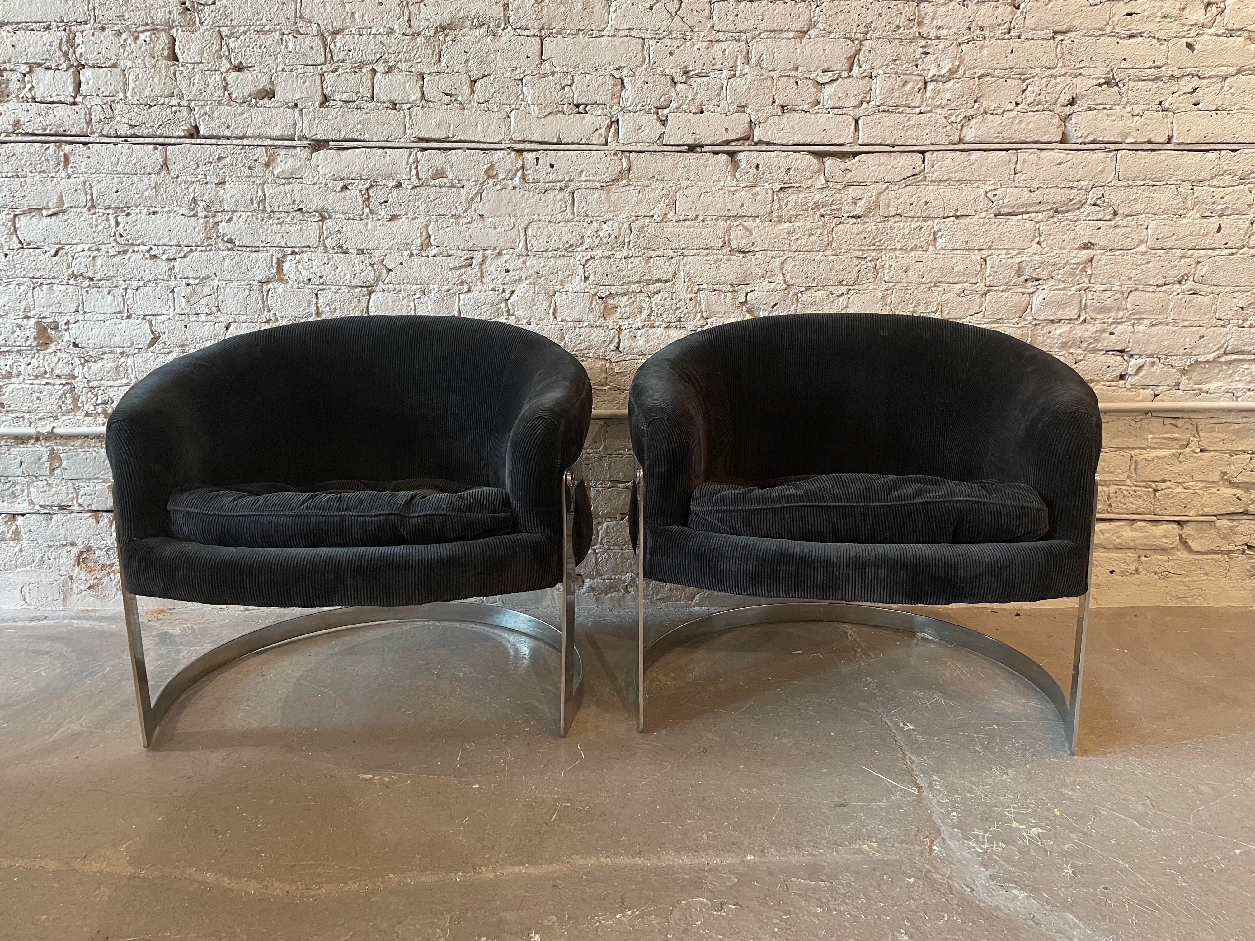 1970s Chrome Tub Chairs in the Style of Milo Baughman - a Pair