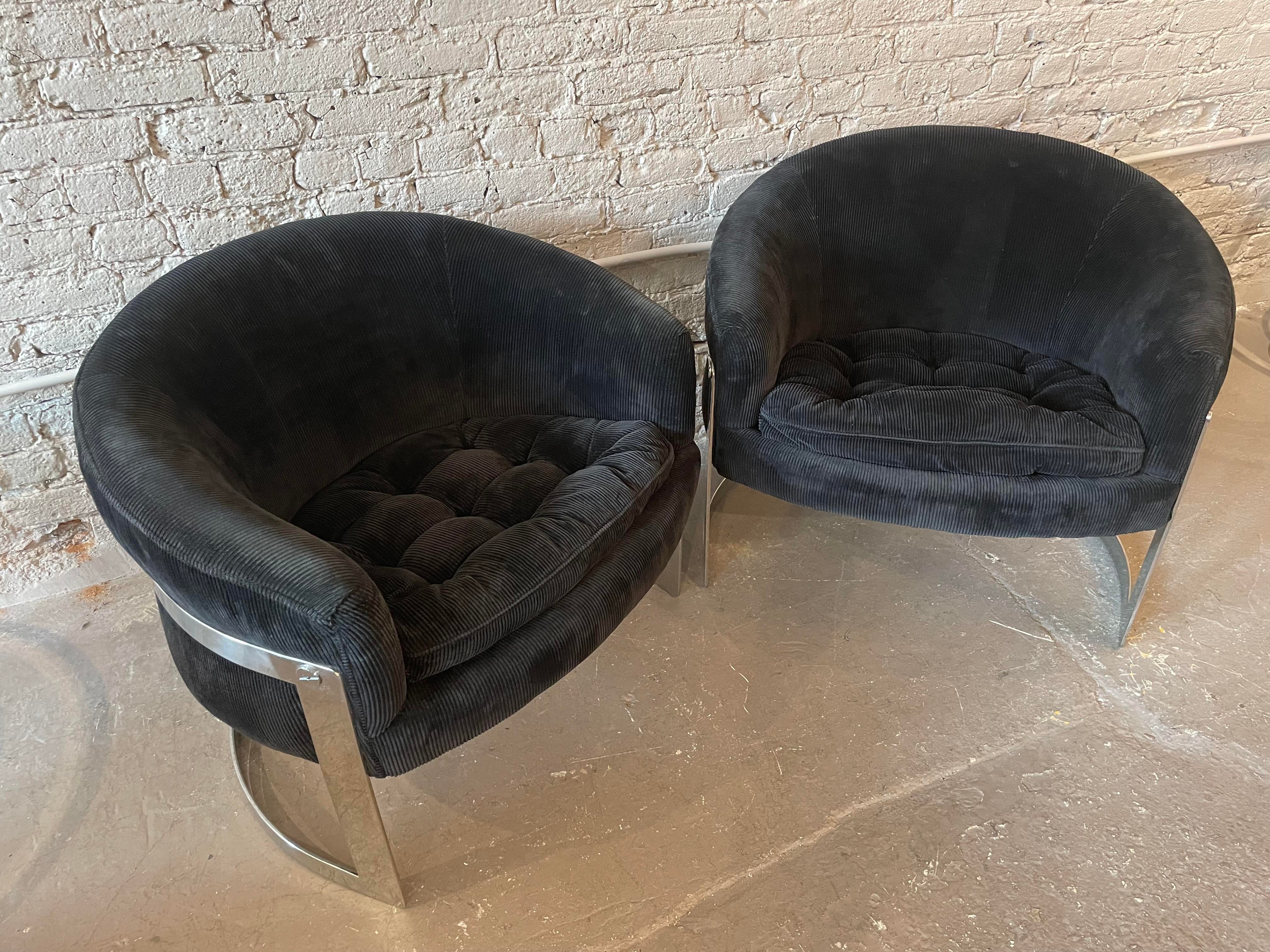 1970s Chrome Tub Chairs in the Style of Milo Baughman - a Pair