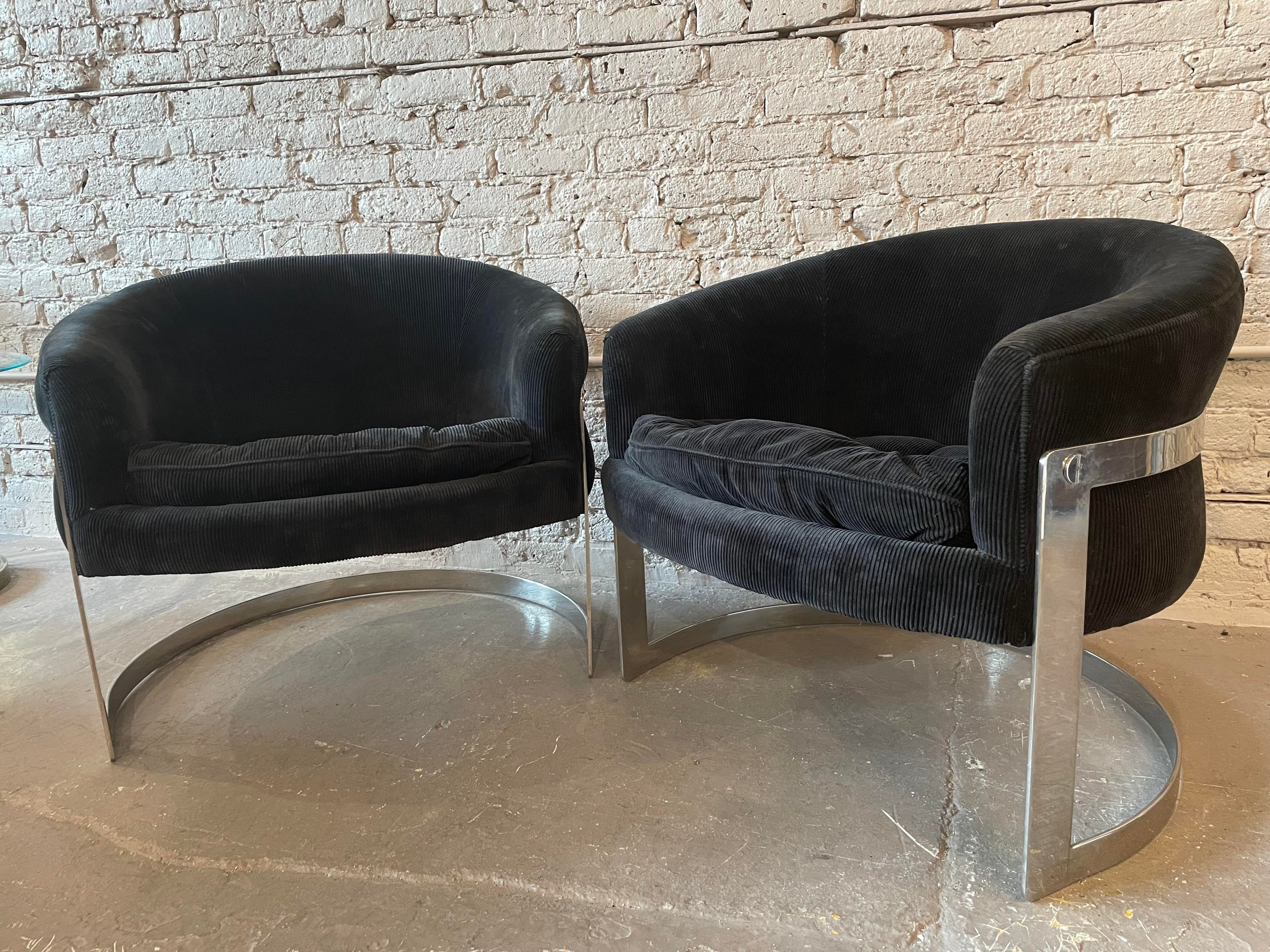 1970s Chrome Tub Chairs in the Style of Milo Baughman - a Pair