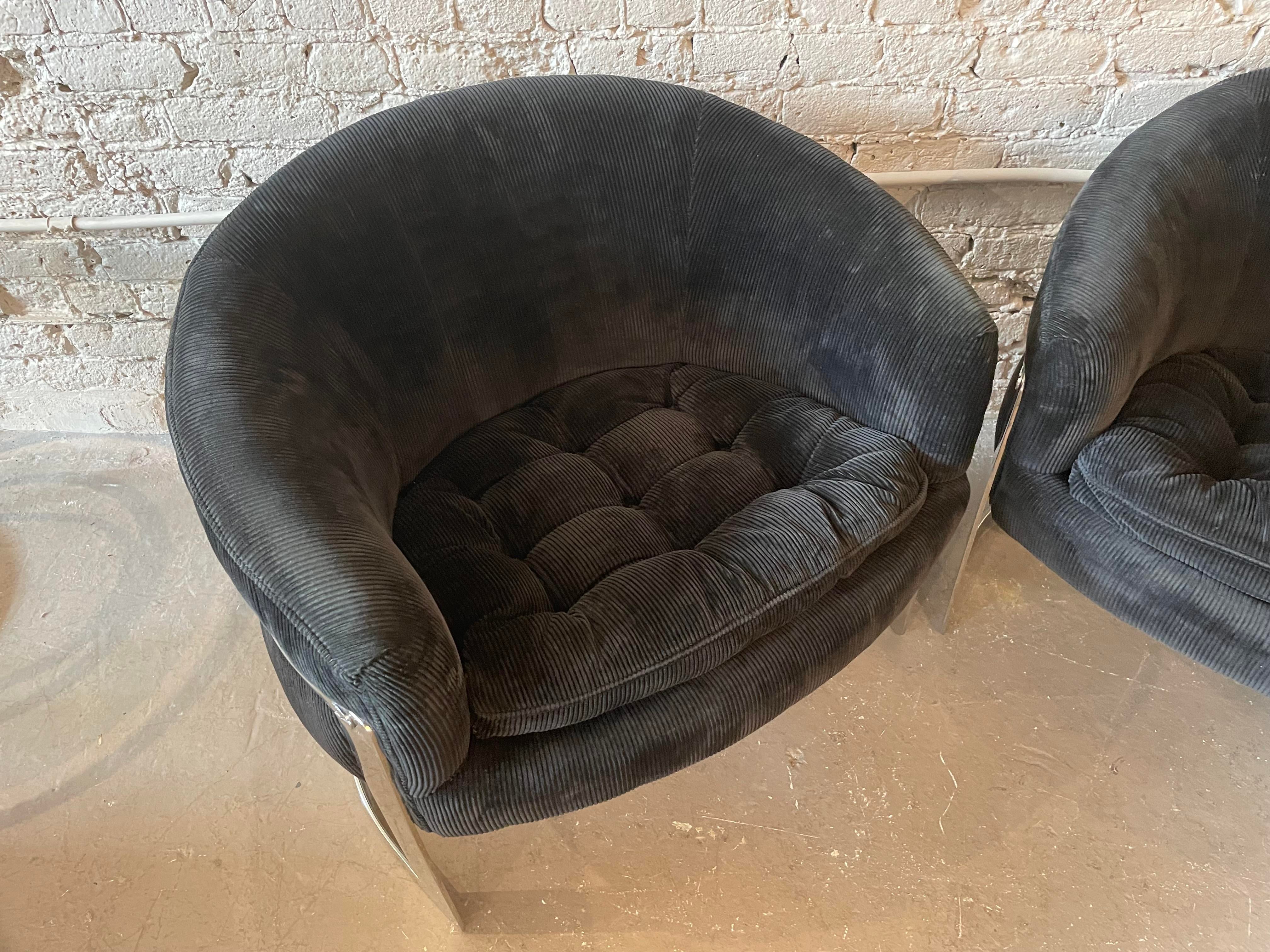 1970s Chrome Tub Chairs in the Style of Milo Baughman - a Pair