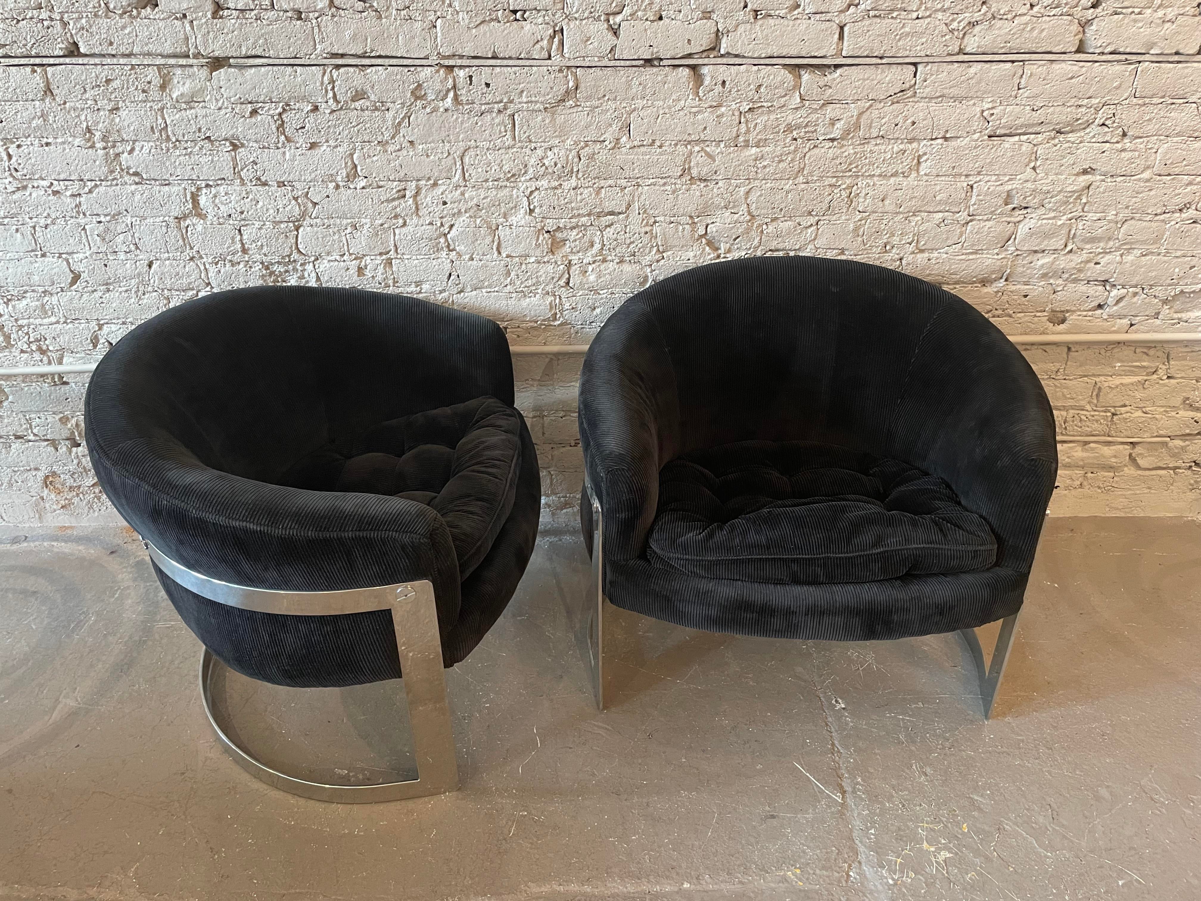 1970s Chrome Tub Chairs in the Style of Milo Baughman - a Pair