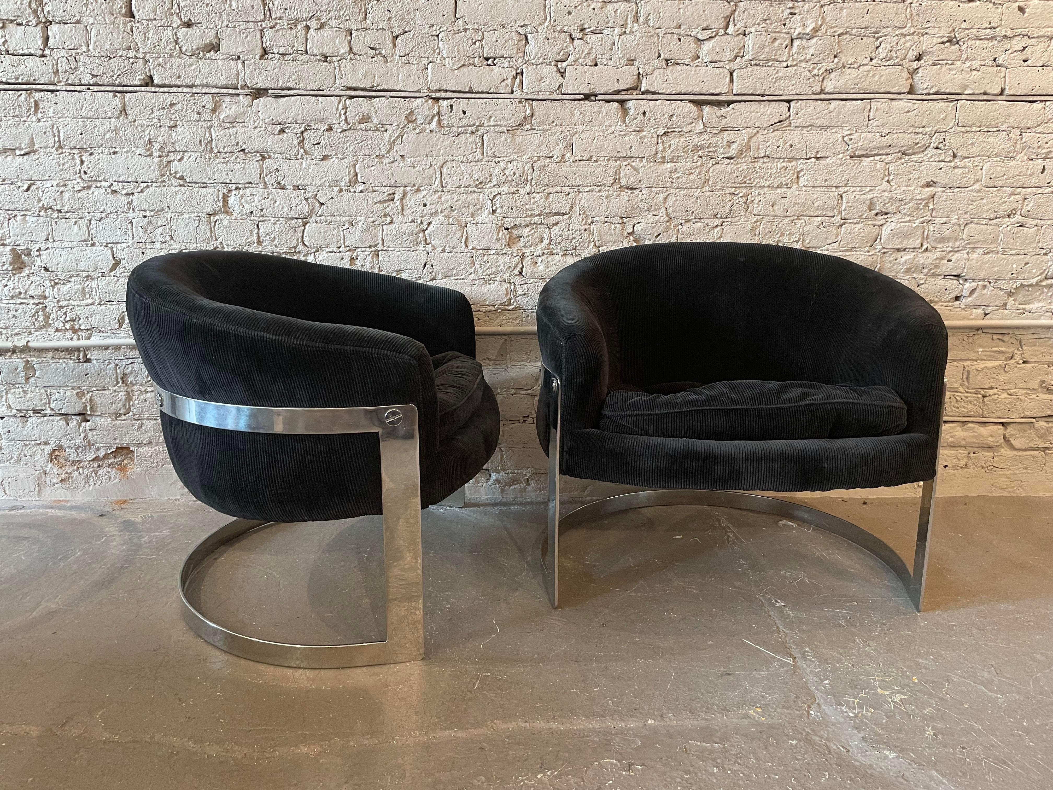 1970s Chrome Tub Chairs in the Style of Milo Baughman - a Pair