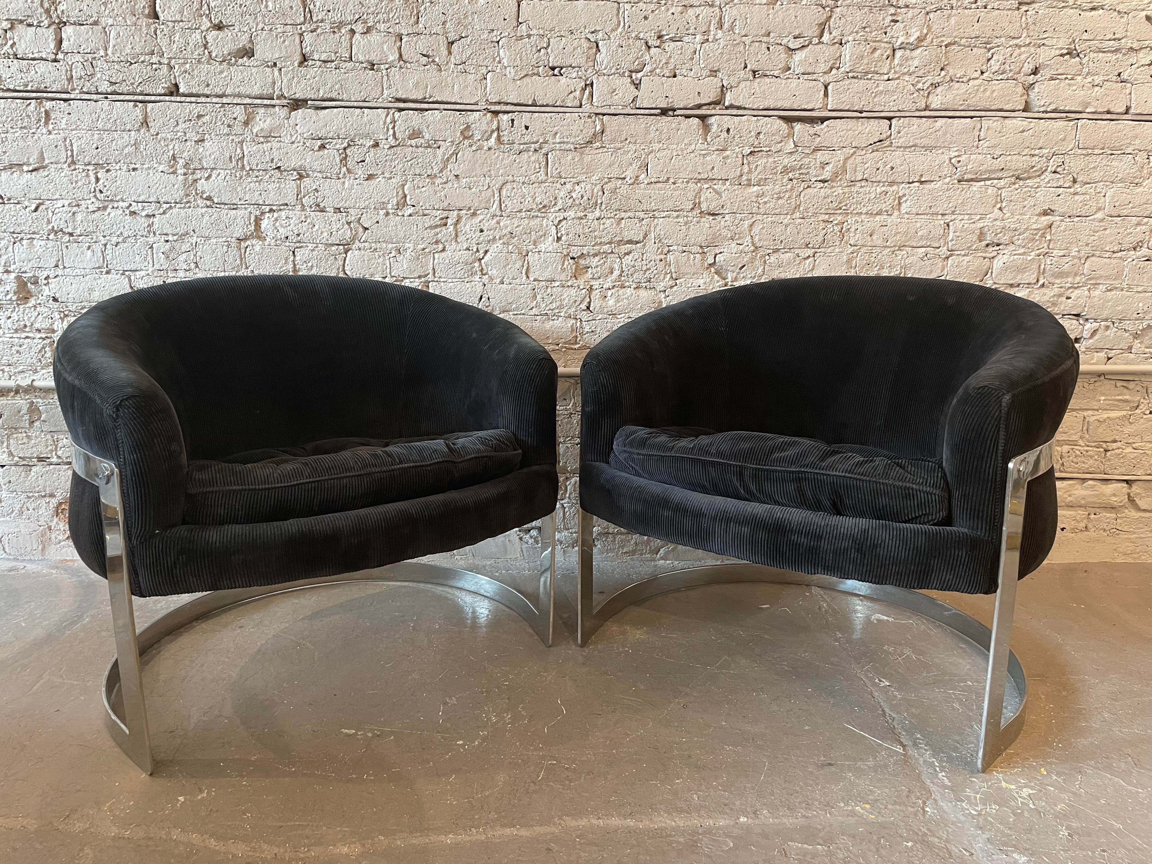 1970s Chrome Tub Chairs in the Style of Milo Baughman - a Pair