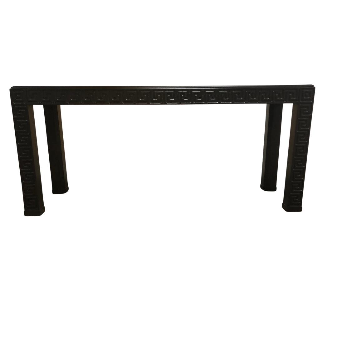 1970s Drexel Greek Key Parquet Console Sofa Table Signed