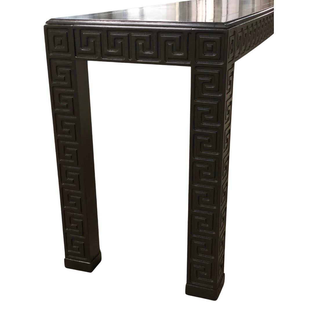 1970s Drexel Greek Key Parquet Console Sofa Table Signed