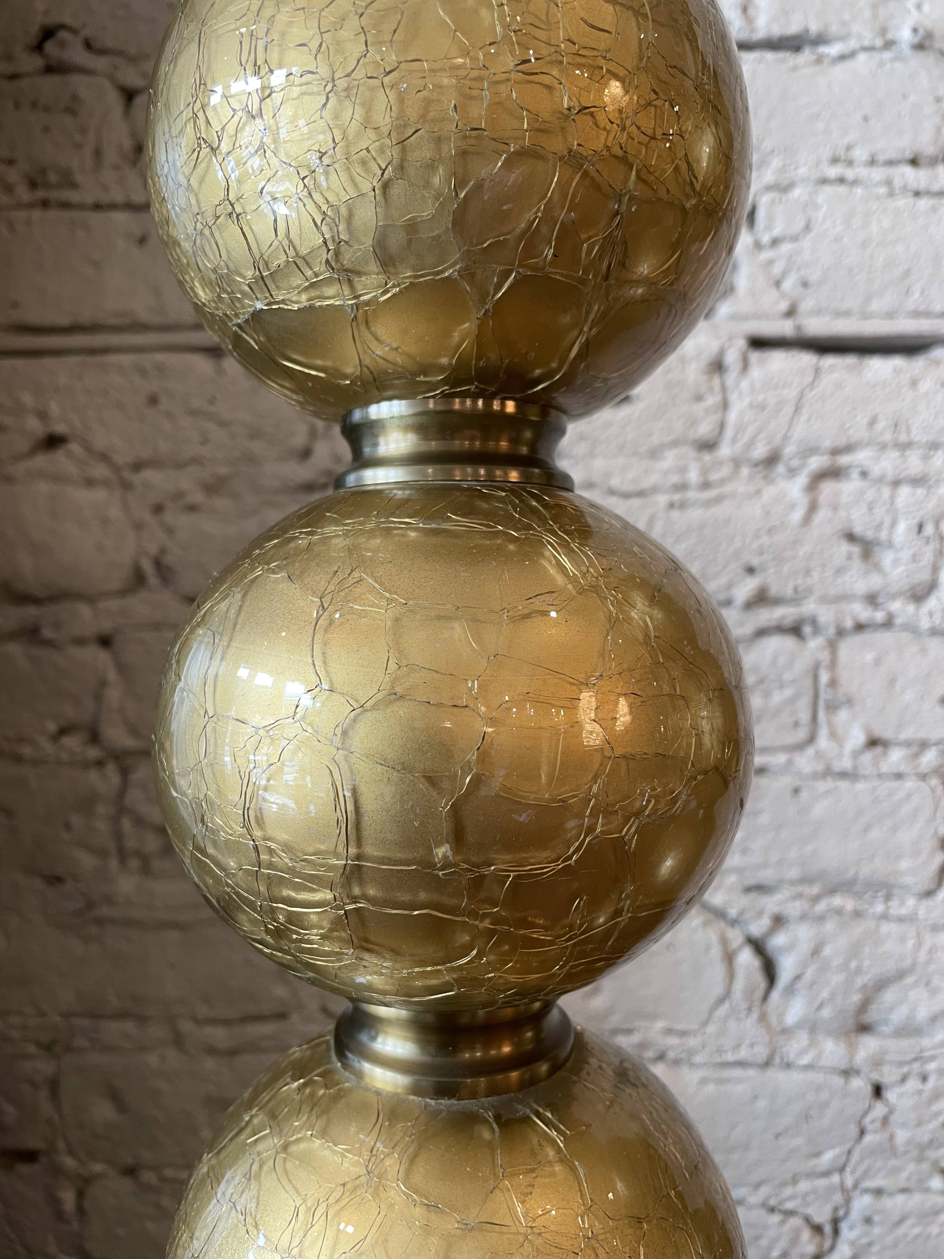 1970s Gold Crackle Glass Globe Lamps - a Pair