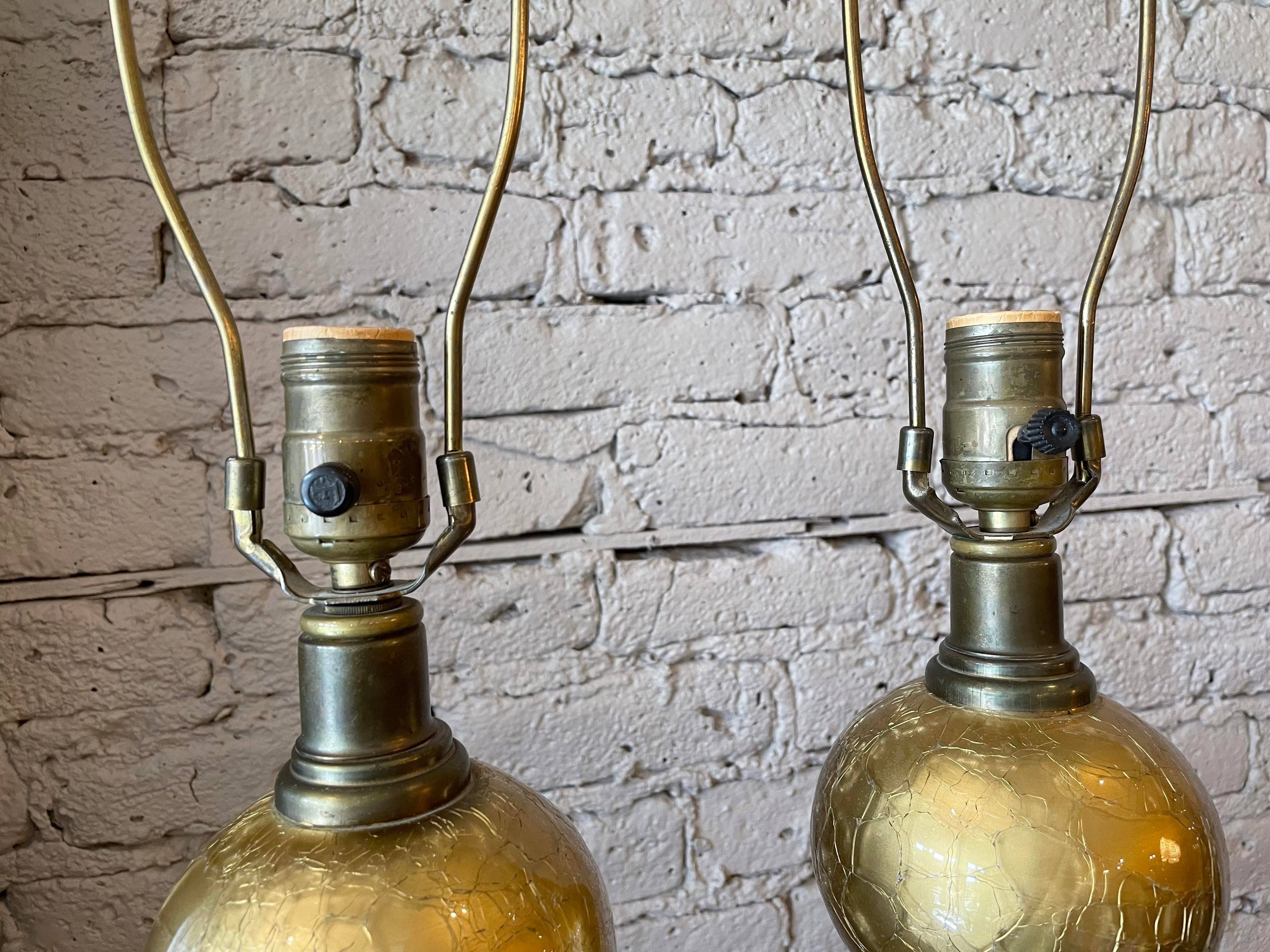 1970s Gold Crackle Glass Globe Lamps - a Pair