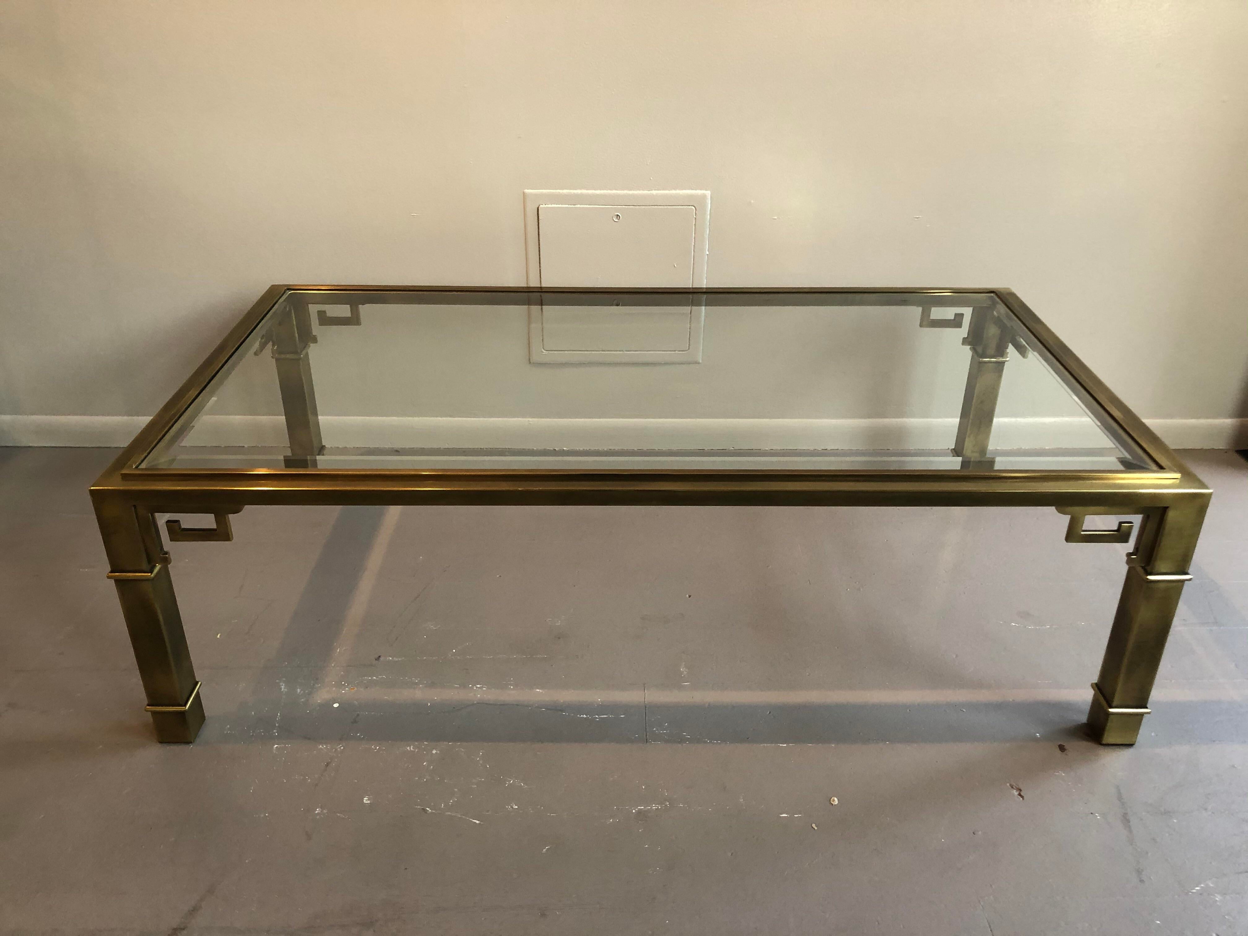 1970s Greek Key Brass Coffee Table in the Manner of Mastercraft