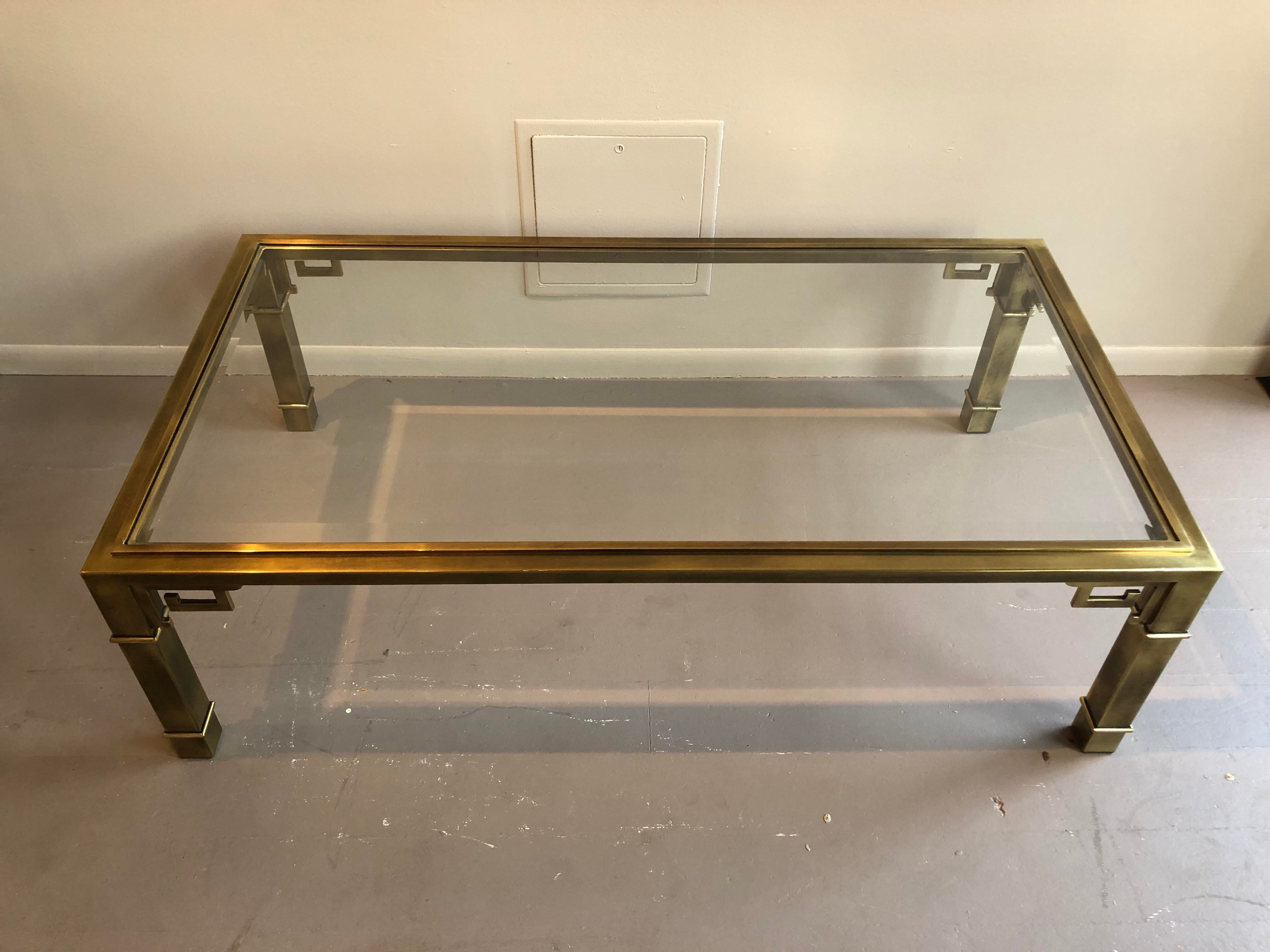 1970s Greek Key Brass Coffee Table in the Manner of Mastercraft