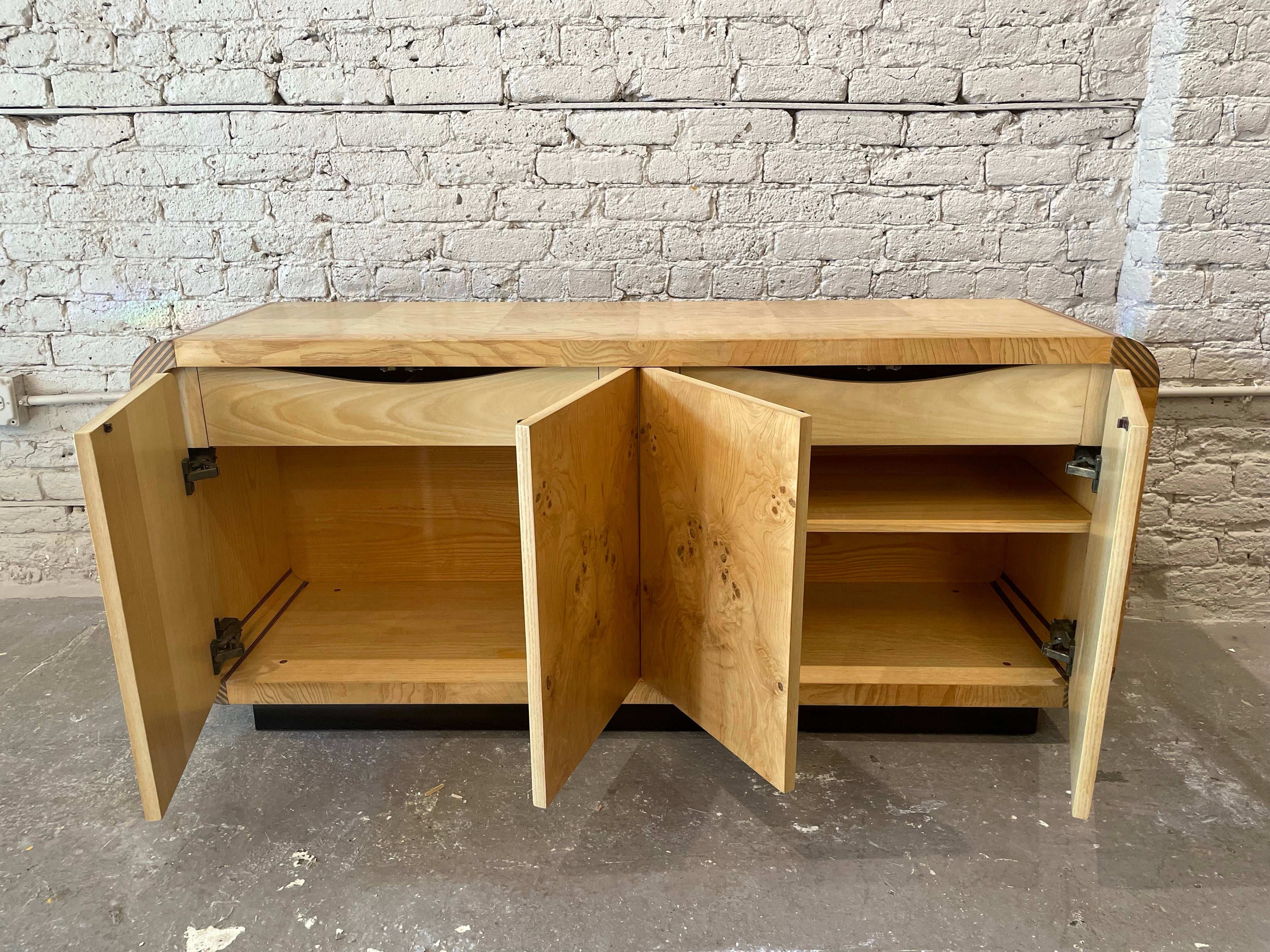 1970s Henredon Scene 2 Vintage Olive Burlwood Credenza