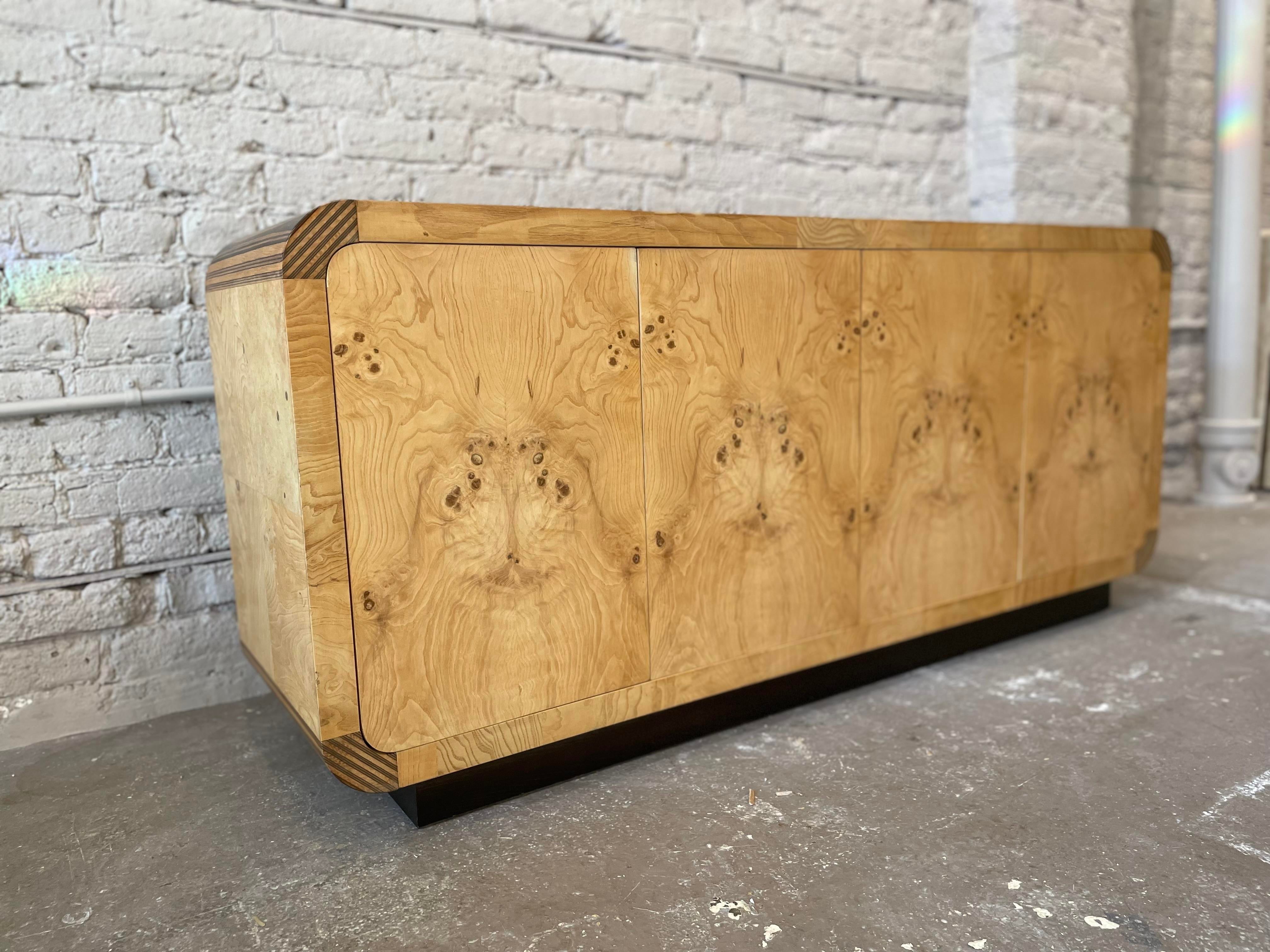1970s Henredon Scene 2 Vintage Olive Burlwood Credenza