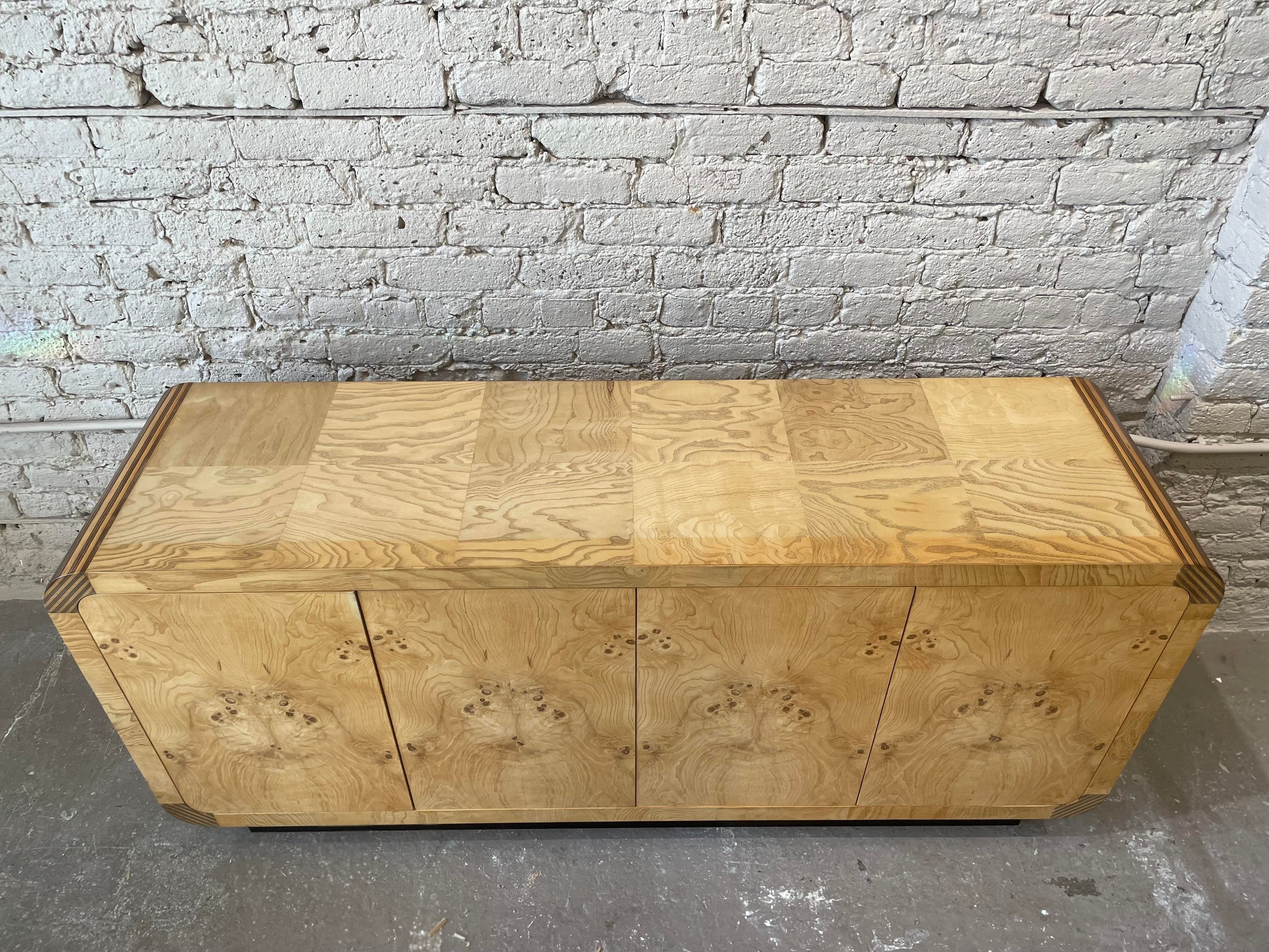 1970s Henredon Scene 2 Vintage Olive Burlwood Credenza