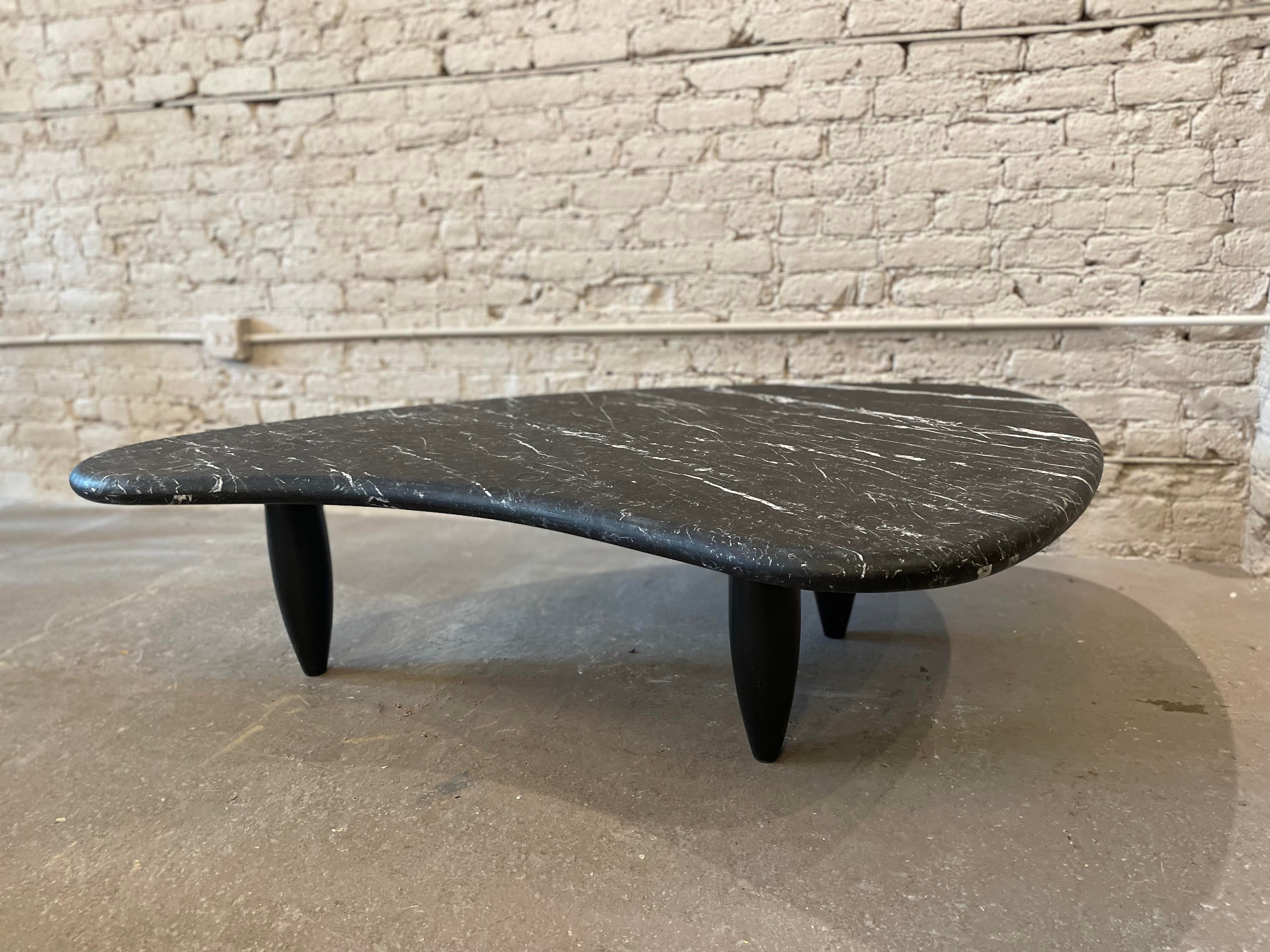 1970s Honed Nero Marquina Marble Biomorphic Coffee Table